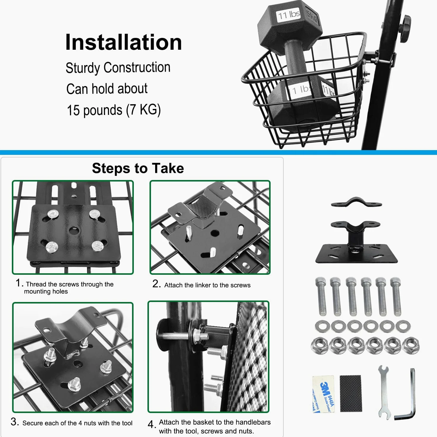 Cesta de bicicleta con red de carga y cubierta, cesta de scooter con soporte fijo, cesta de bicicleta eléctrica de metal para bicicleta eléctrica Jetson, scooter, scooter de rodilla y bicicleta