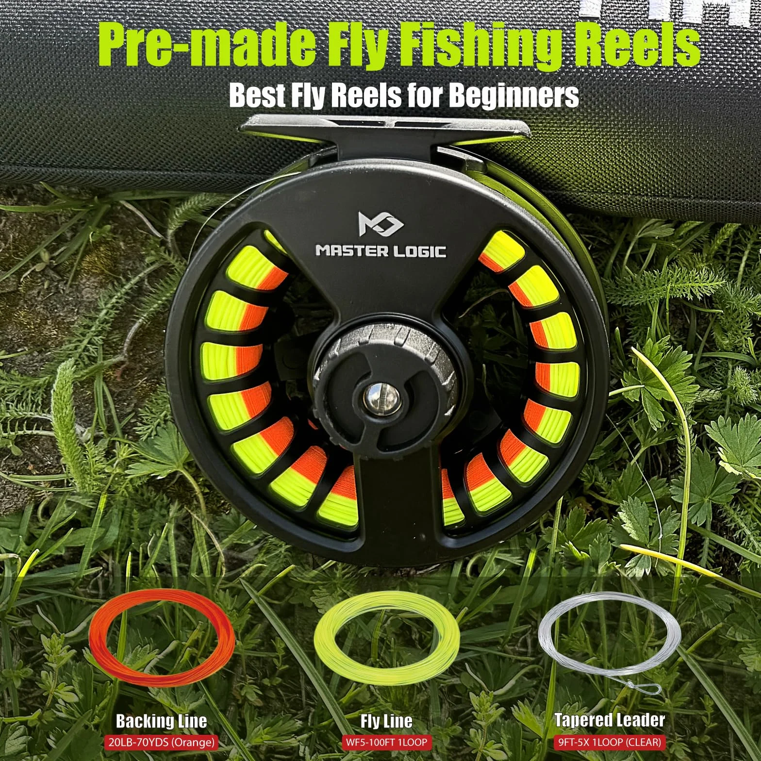 Kit de iniciación de caña de Pescar con Mosca y Carrete, con Caja Ligera para Moscas y Moscas de Pesca y Carrete de Aluminio Fundido, Funda de Transporte y Accesorios