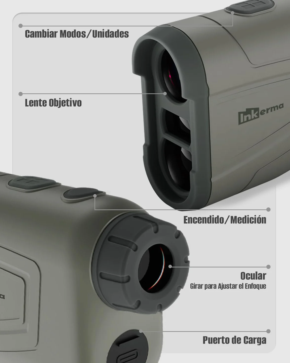 Inkerma Telémetro Caza 1000/1200M Recargable 6X LCD Ángulo Compensación Pendiente Velocidad Escaneo Hunter-E