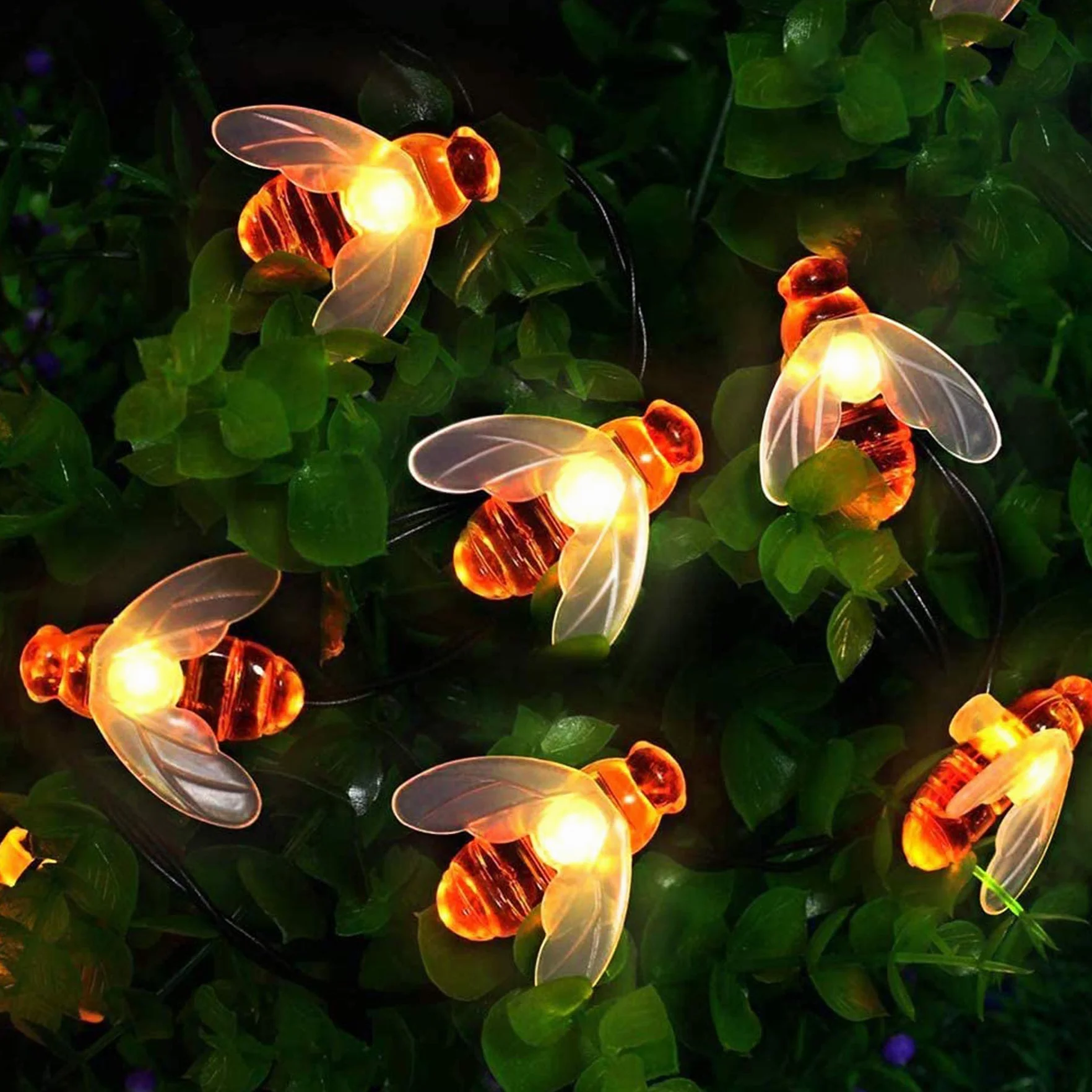 Augone Guirlande Lumineuse Solaire Extérieur 50 LED Abeille 7M 8 Modes Éclairage Étanche IP65 Blanc Chaud