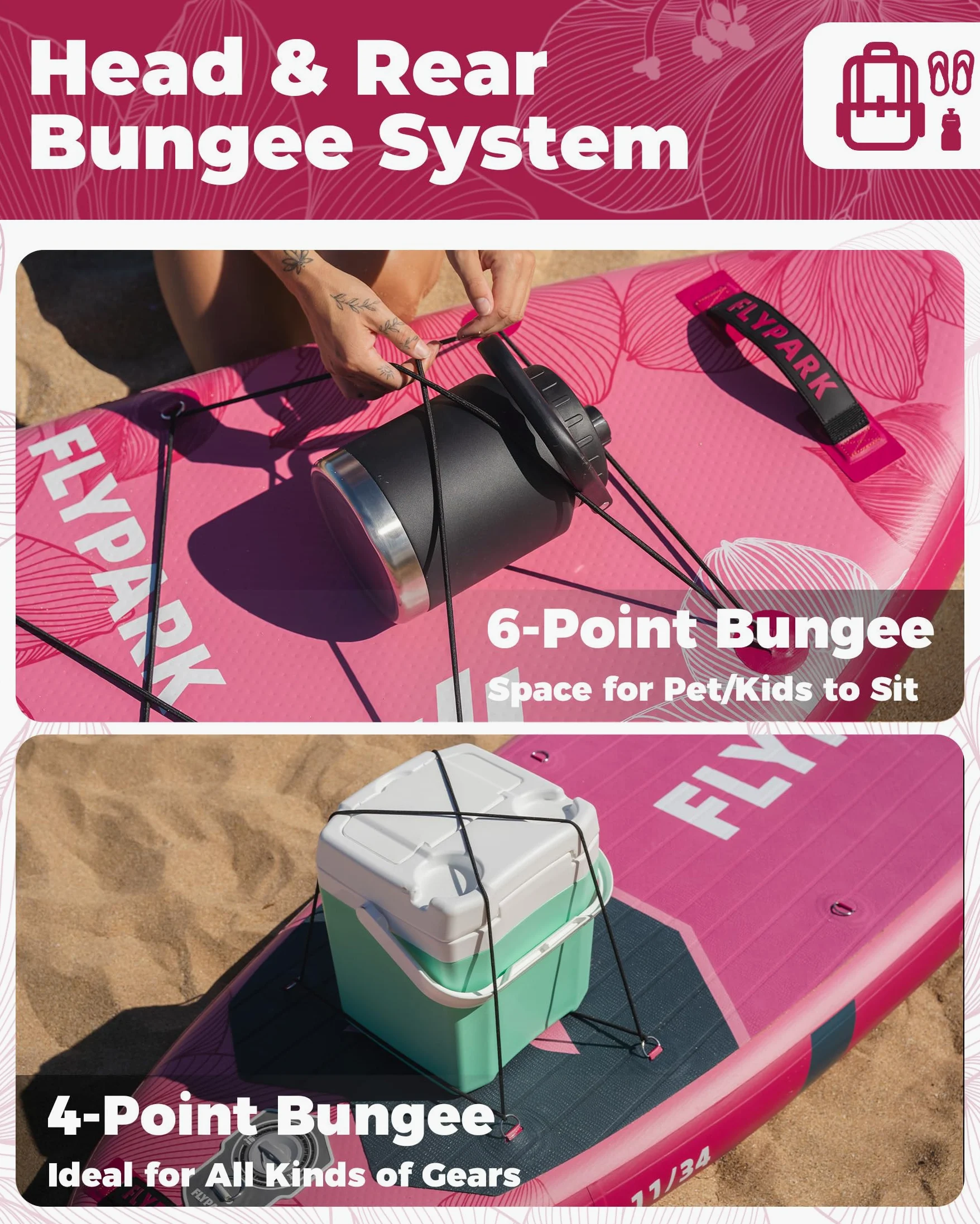 Flypark - Tabla de Remo Inflable Estable de Pesca y Familia, de 10 pies 8/11 x 35 Pulgadas, Tabla de Remo Inflable Extra Ancha, rodamiento de 430 Libras, Tabla de Remo de pie, Soporte para cámara,