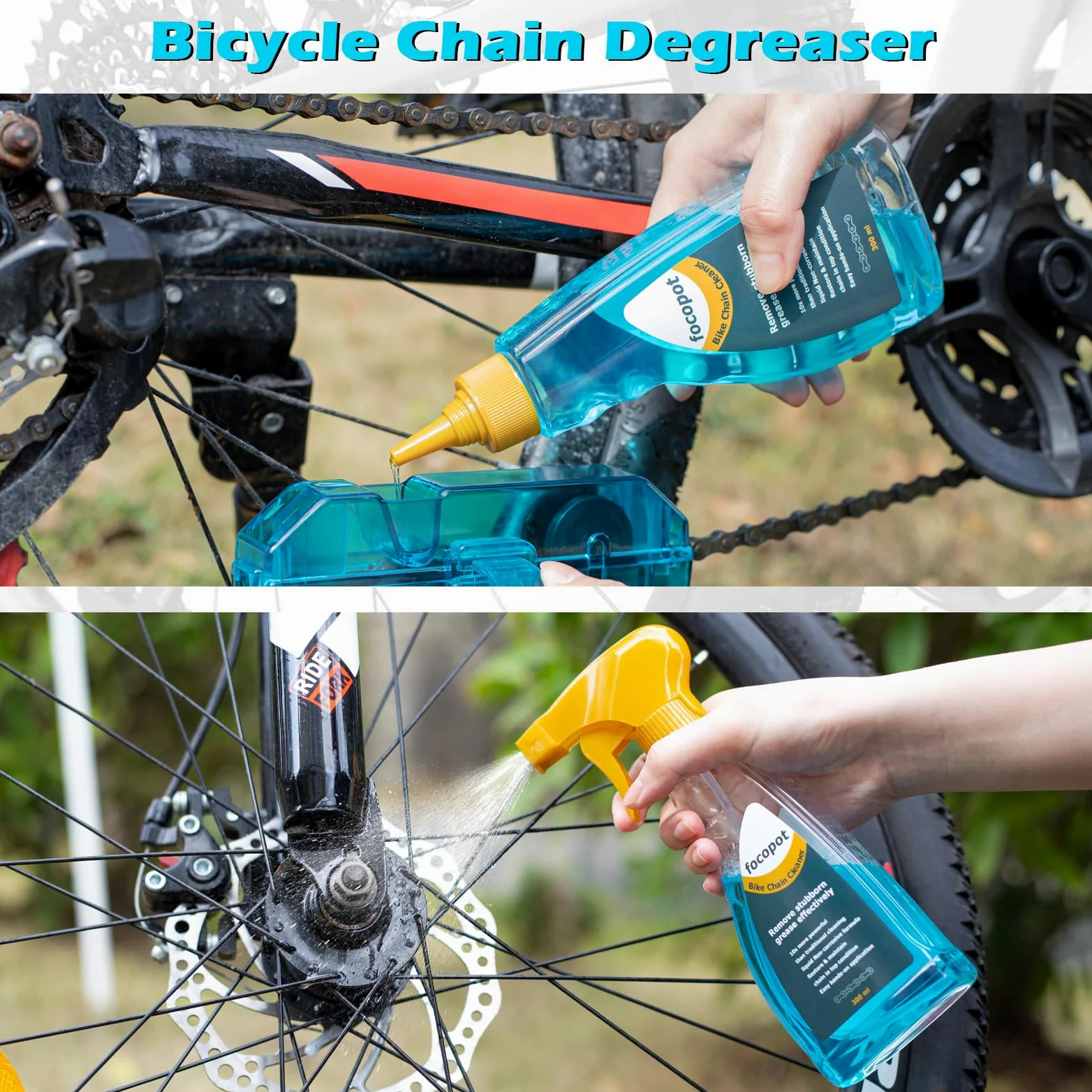 focopot Kit de limpieza de bicicleta con limpiador de cadena de bicicleta, limpiador de bicicletas, depurador, lubricante de aceite, herramienta de cepillo de limpieza, kit de limpieza perfecto para