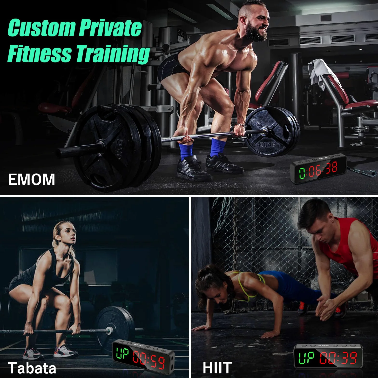 Temporizador portátil de entrenamiento de gimnasio, reloj de fitness con caja de goma y lomo magnético integrado, pantalla digital LED grande anti vértigo, para el hogar, garaje, escuelas