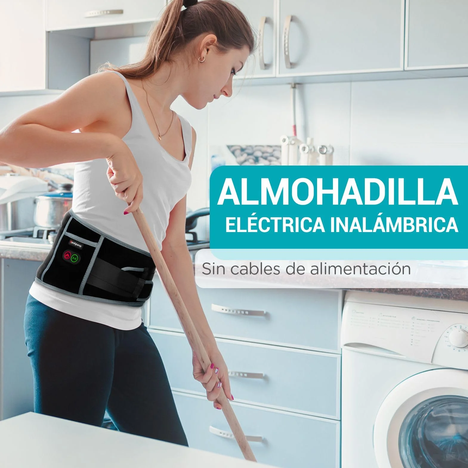 Comfytemp Almohadilla Eléctrica Lumbar Inalámbrica con 3 Modos de Calefacción y Masaje, Faja Térmica para Zona Lumbar y Abdominal