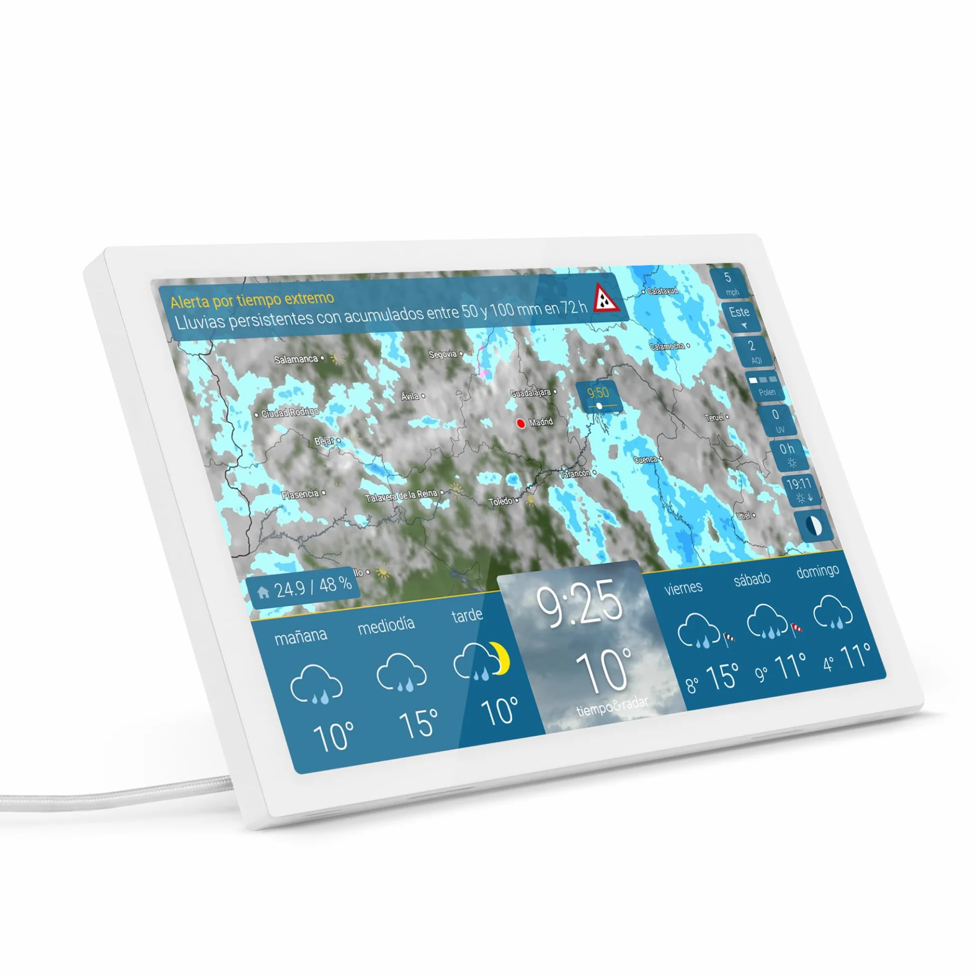 tiempo & radar home 4 – estación wifi con radar meteorológico: animación del tiempo en pantalla HD+ a color, fácil de usar, diseño elegante, alertas por tiempo extremo y previsión a 14 días