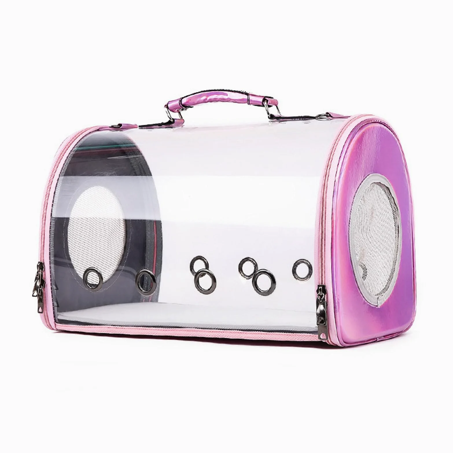 Transportín para Perros, Mochila for Gatos, Perros y Cachorros, Transparente, de PVC, Ideal for Viajes, Senderismo, Ciclismo Actividades al Aire Libre, Rosa, Grande