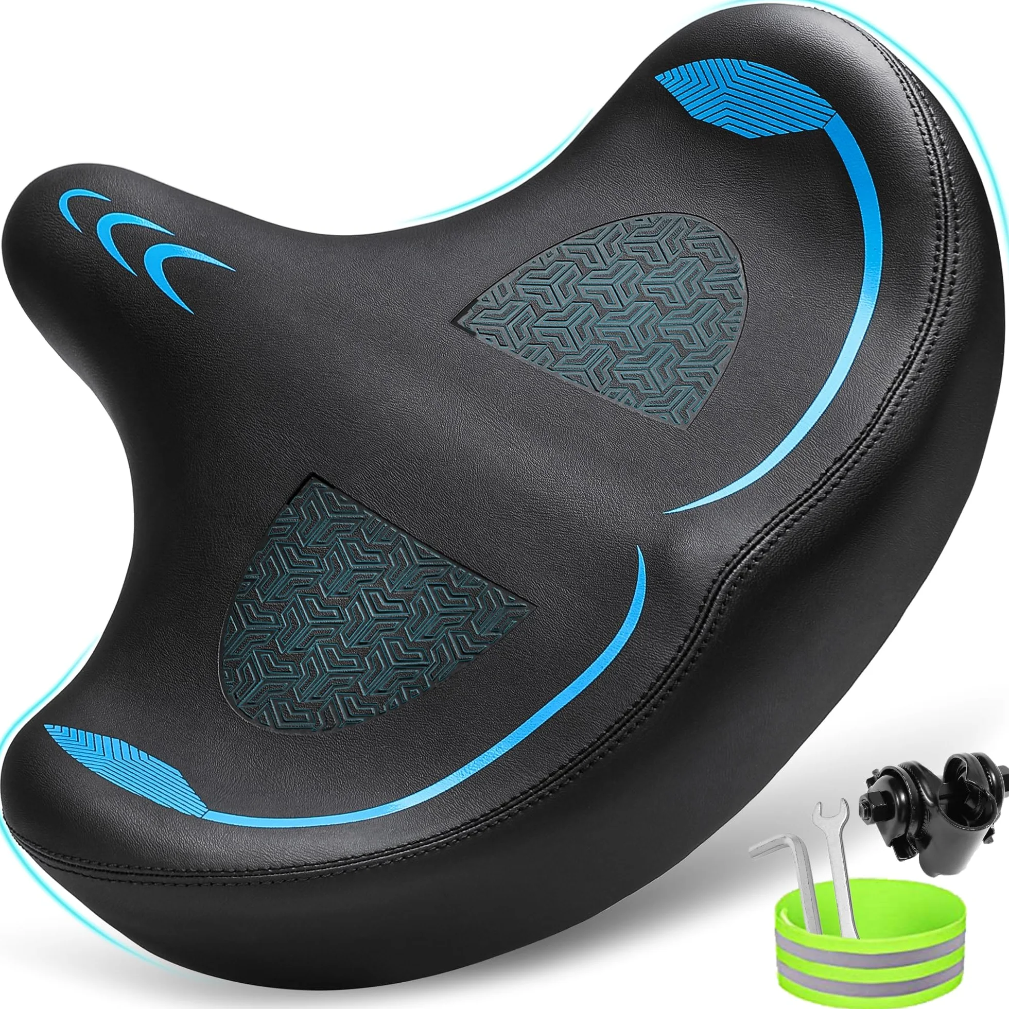 CDYWD Sillín de bicicleta de gran tamaño para hombre y mujer, cómodo, extra ancho, acolchado de espuma suave, bicicleta estática, sillín de turismo