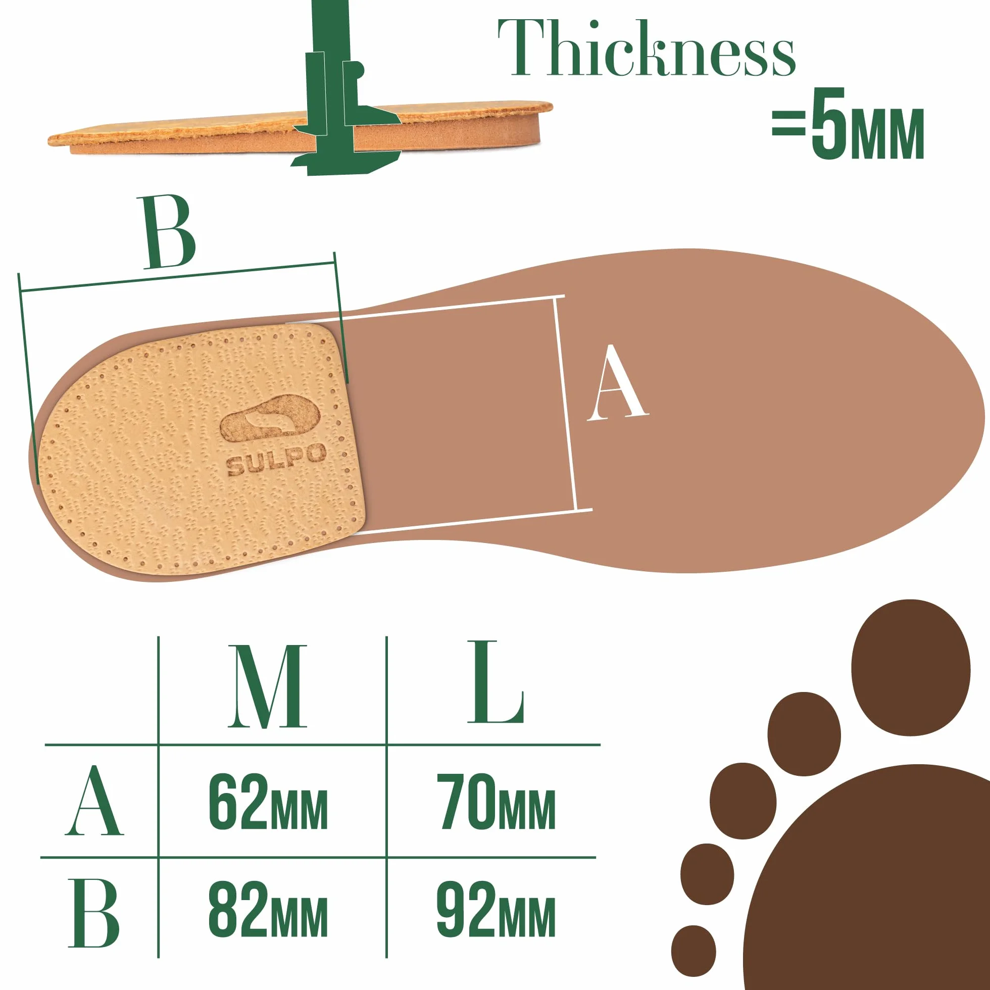 Sulpo 2 Pares Plantillas Talón para Zapatos Hombre Mujer - Elevador Talón Beige 5 mm Talla 41-46