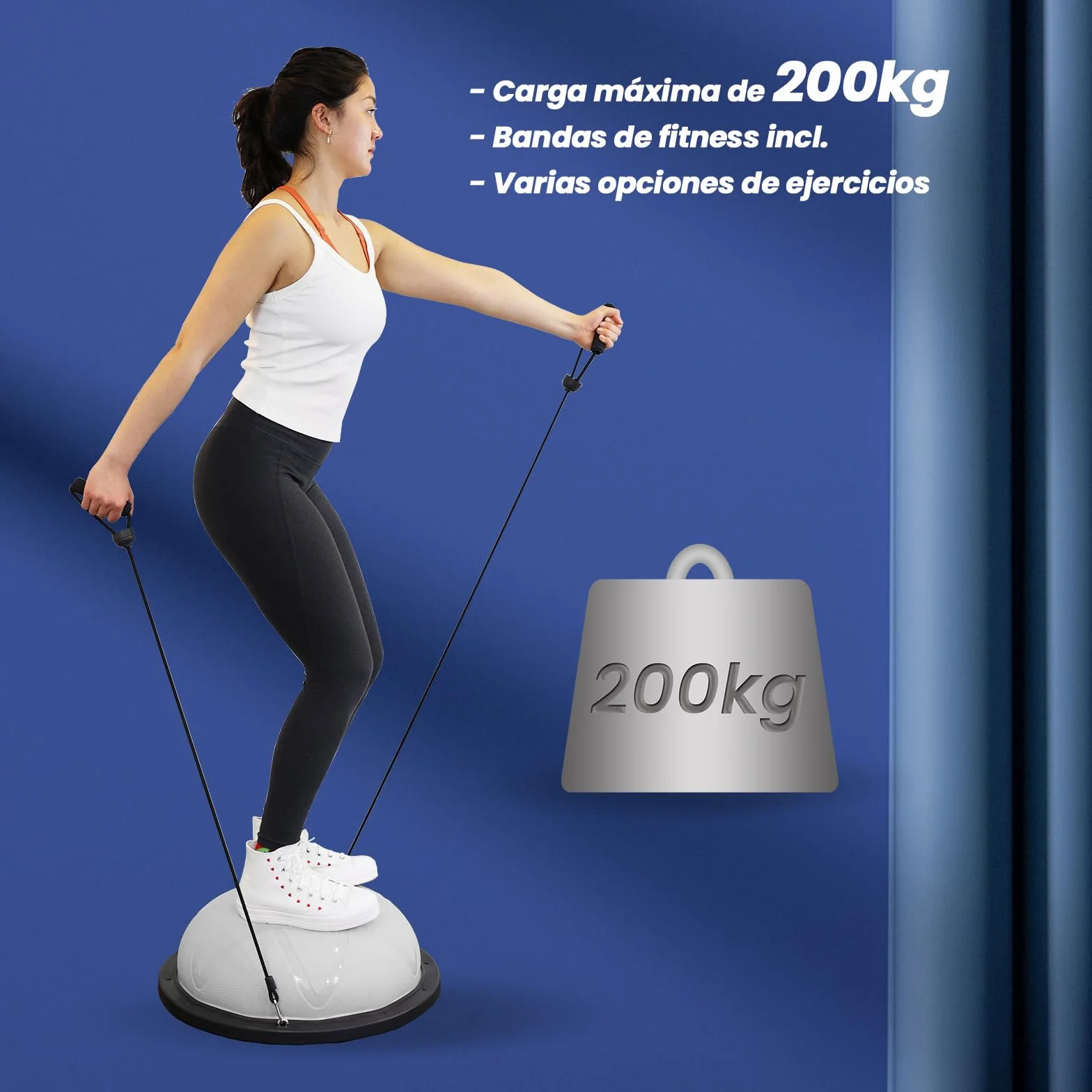 DH FitLife Pelota de equilibrio yoga 60 x 22 cm 200 kg media pelota de gimnasia con bomba y bandas