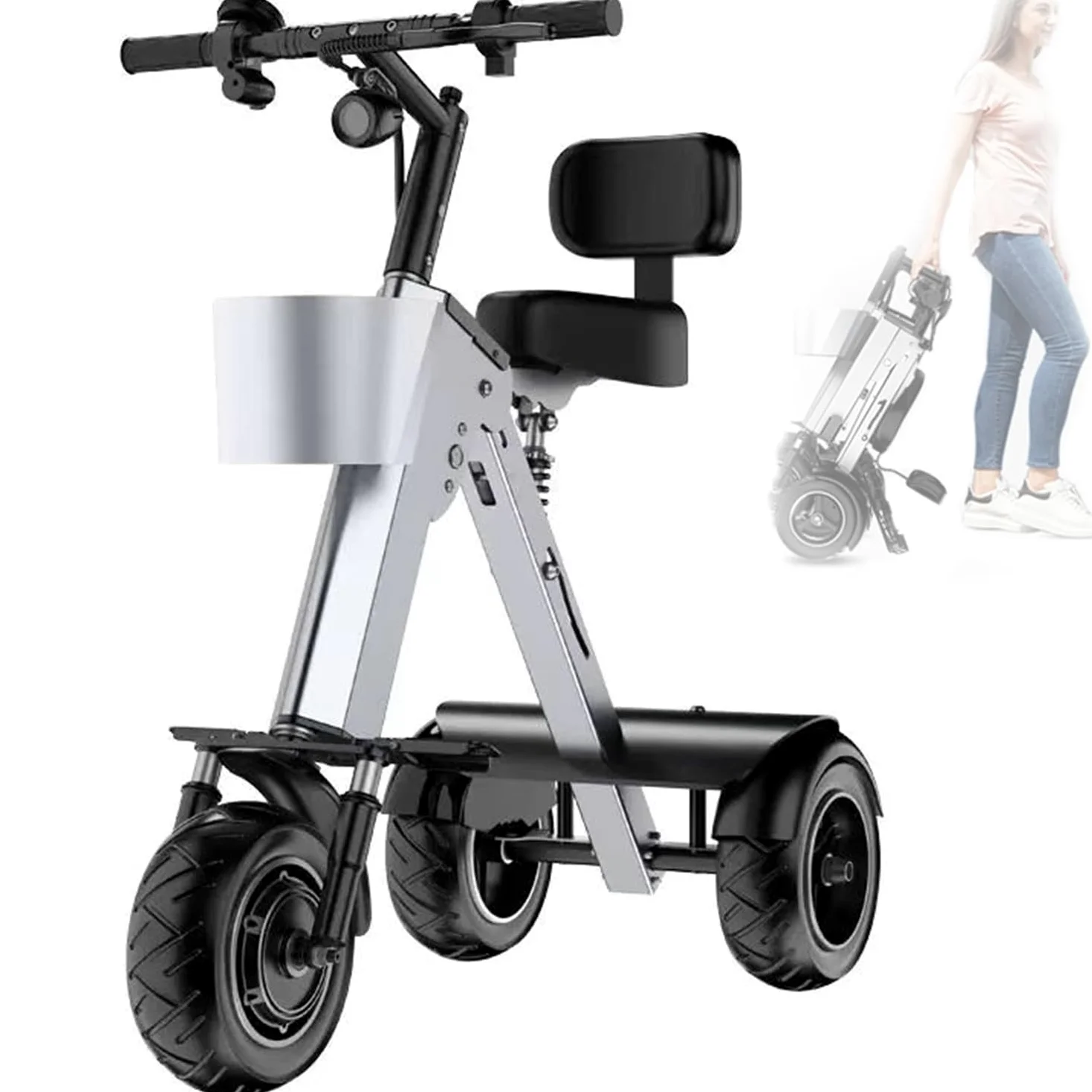 Triciclo Electrico Adulto Triciclo Plegable,Batería Extraíble De 36V/10A,Motor 450 W,Cesta Delantera,Velocidad Ajustable para Adultos Y Ancianos