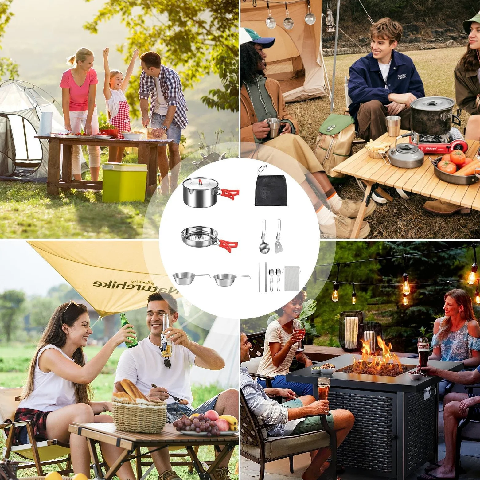 Kit Cocina Camping Equipo De Supervivencia Ligero Con Olla Sartén Y | Juego De Ollas Para Camping Para Acampar, Cocinar, Aire Libre, Senderismo, Pesca, Viaje