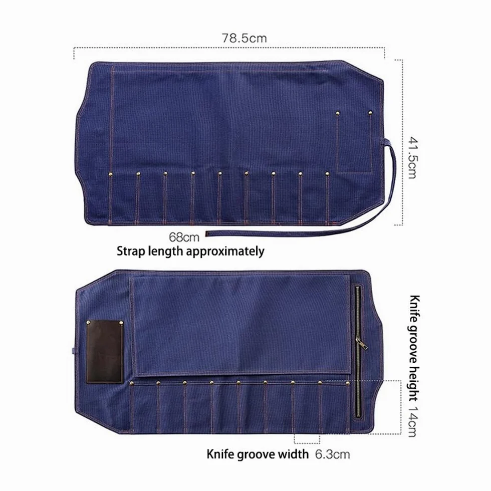 Estuche for Cuchillos de Lona Encerada, 12 Ranuras for Cubiertos, Funda Protectora, Bolsa de Almacenamiento portátil for Cuchillos, Ideal for Camping o Trabajo.(Blue)