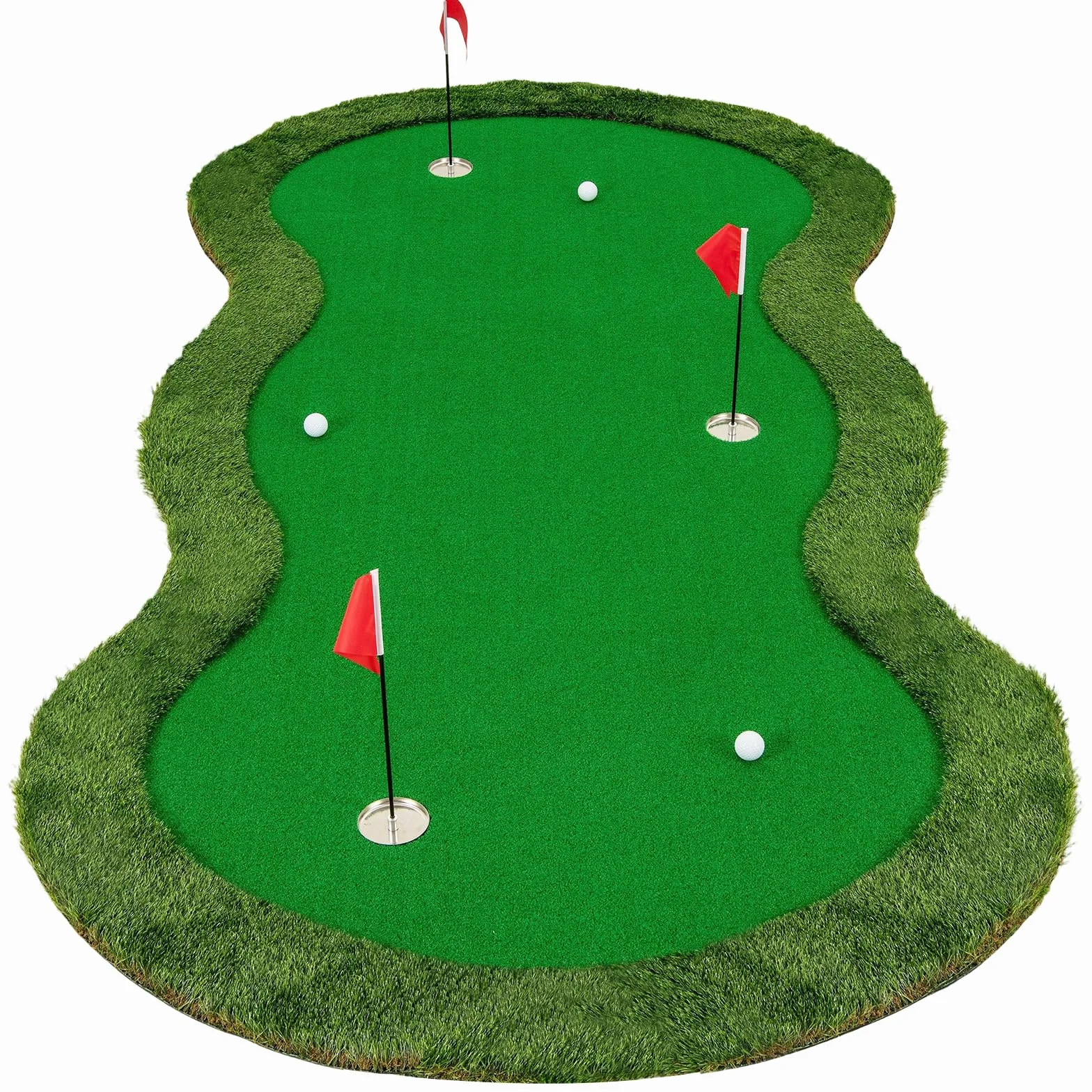 COSTWAY Alfombra de Putting de Golf, 300 X 150 CM, 3 Hoyos, 3 Banderas y Tazas, Tapete de Golf, Putting Mat Interiores Exteriores