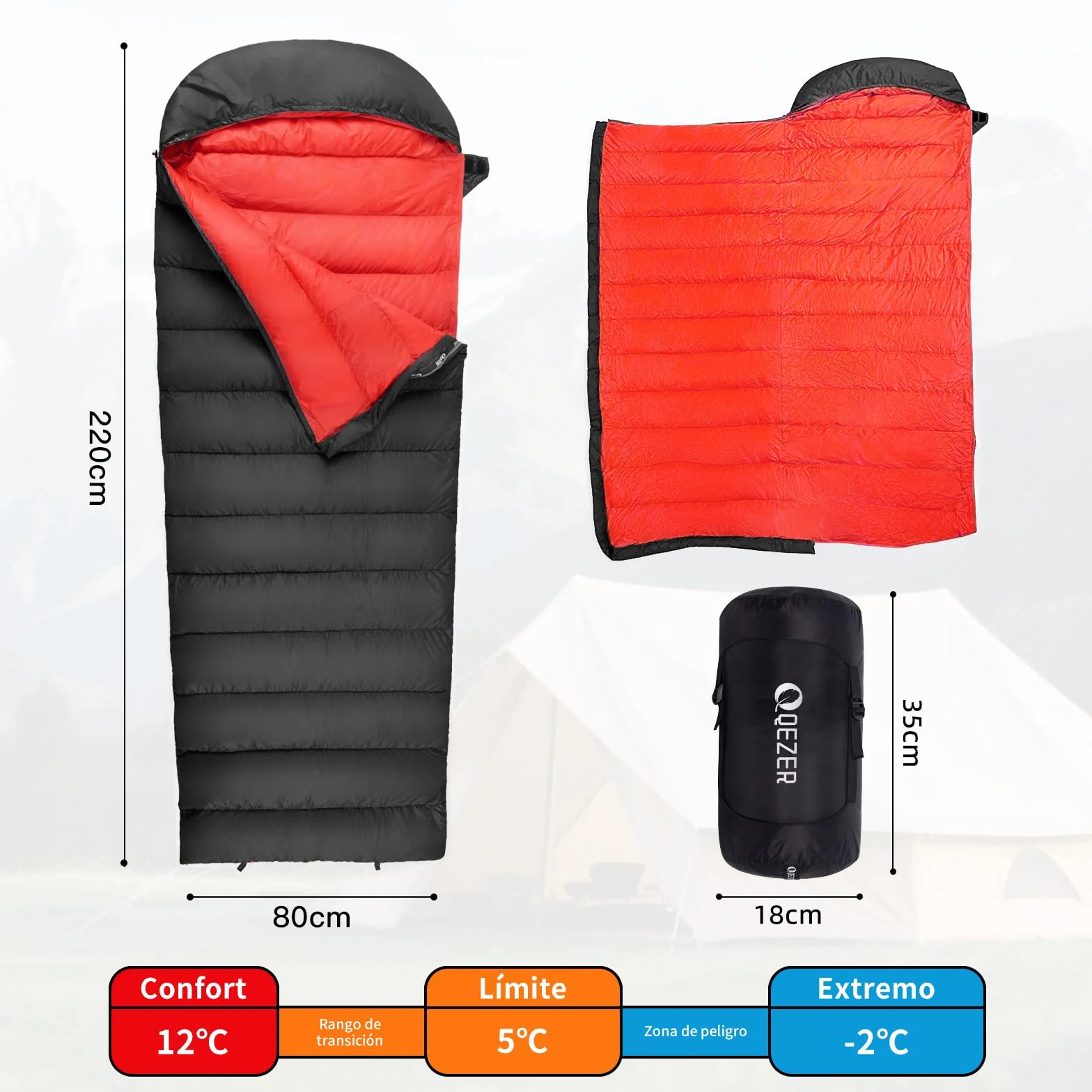 Saco de Dormir de Invierno -20 Grados, con plumón de 620 FP Premiumcálido Saco de Dormir de plumón para Clima frío Extremo, Camping, Senderismo y montañismo