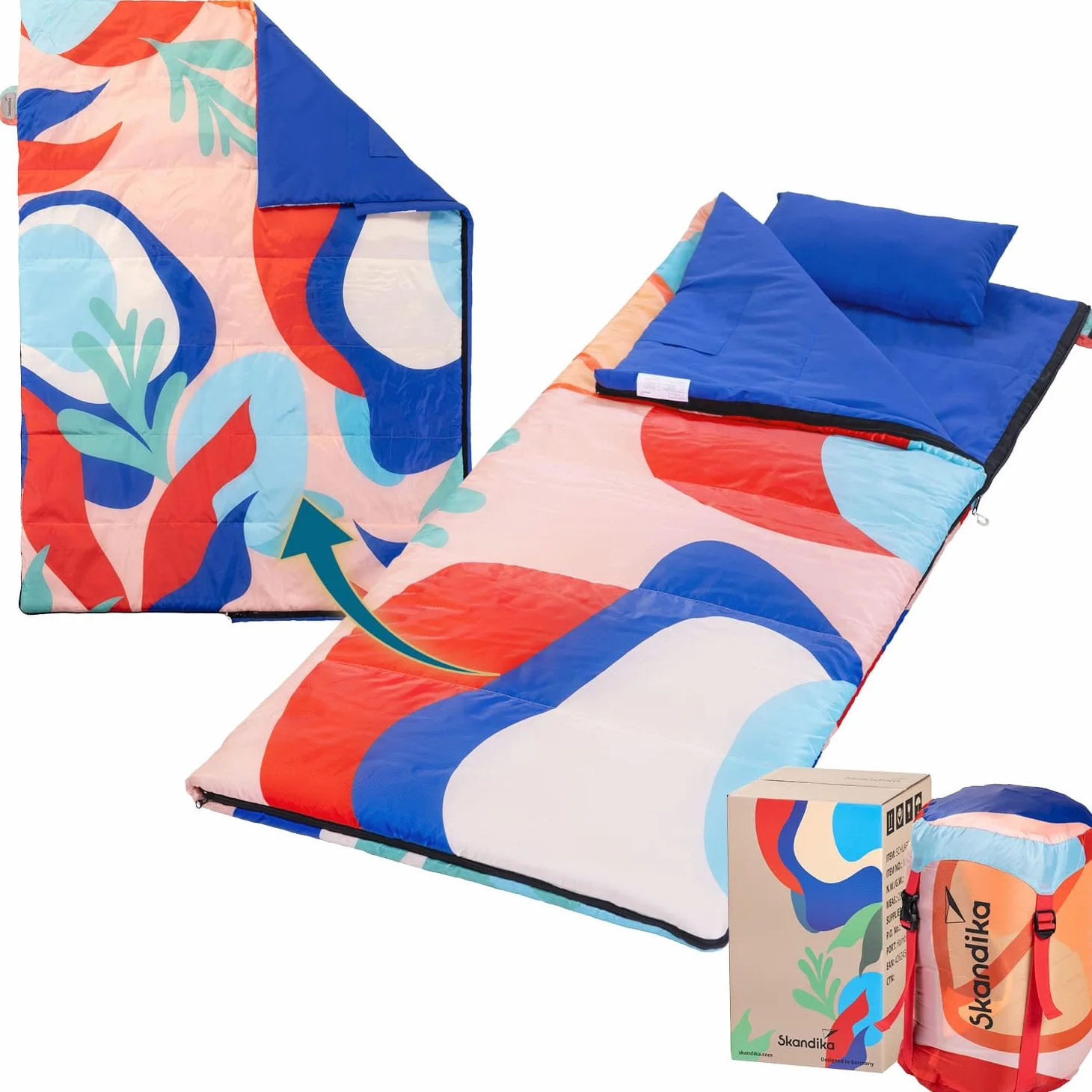 Skandika Saco de Dormir Sovro 190 | para Adultos, 3 Estaciones, se Puede Utilizar como Saco de Dormir Doble, Saco de Dormir de Camping con Almohada