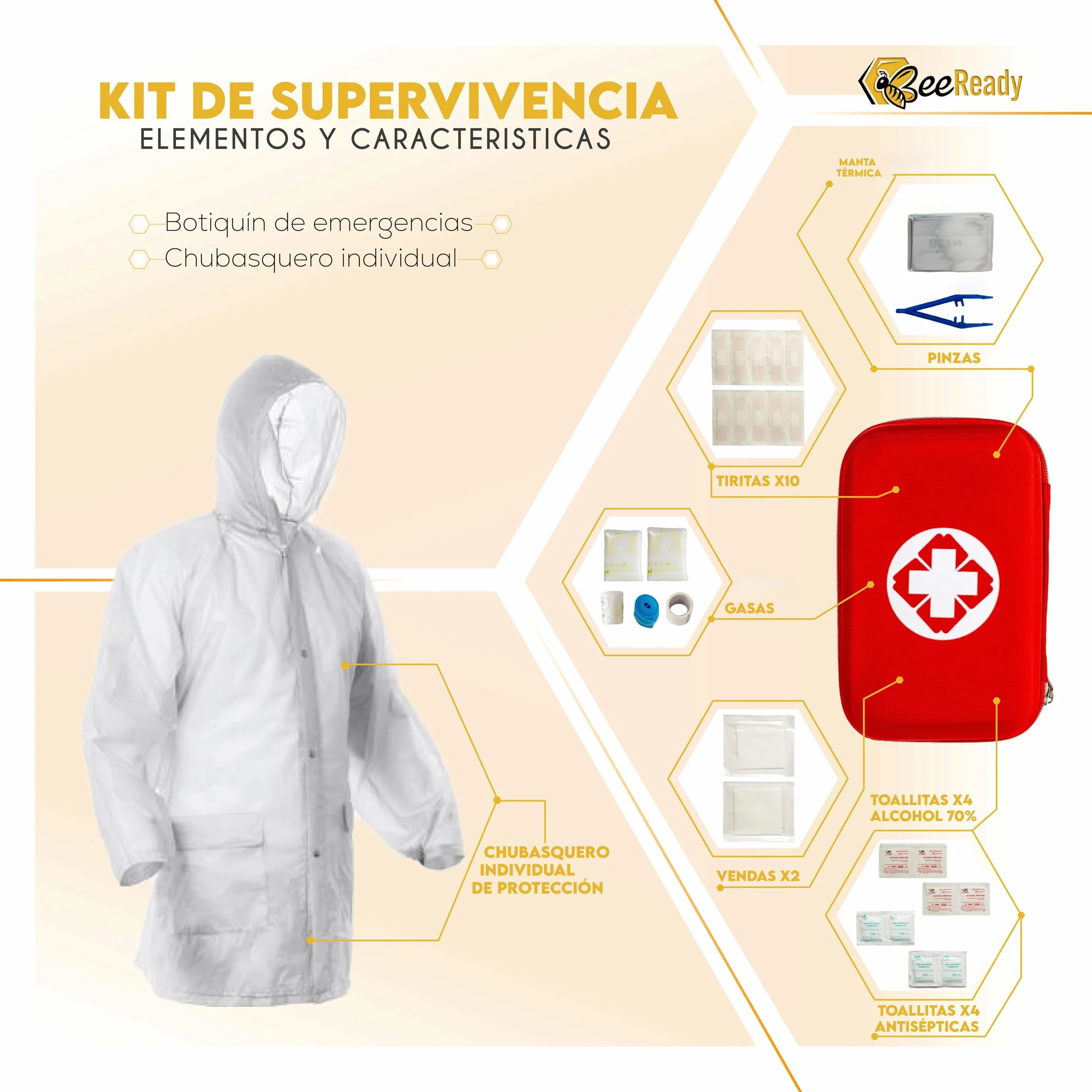 Kit Supervivencia Emergencia Completo – Mochila militar 45L, Linterna LED táctica, Botiquín de primeros auxilios, Cuchillo multiherramienta, Manta térmica– 25 piezas, 3 colores (Marrón)