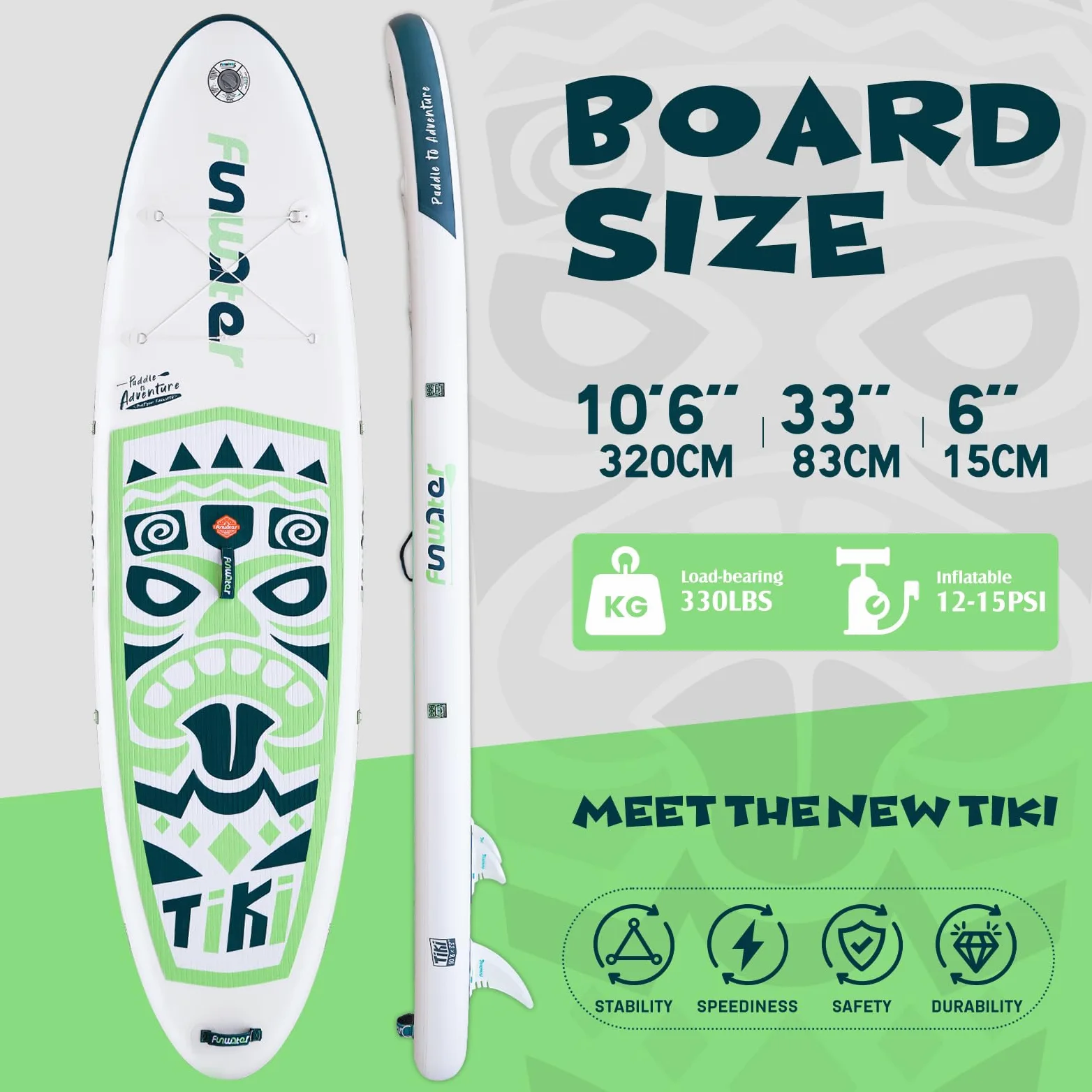 FunWater Tabla de Surf Hinchable de pie para Tabla de Surf Sup, Accesorios de Remo Ajustable, Bomba, Mochila de Viaje ISUP, Correa, Bolsa Impermeable, Tabla de Paddle para Adultos