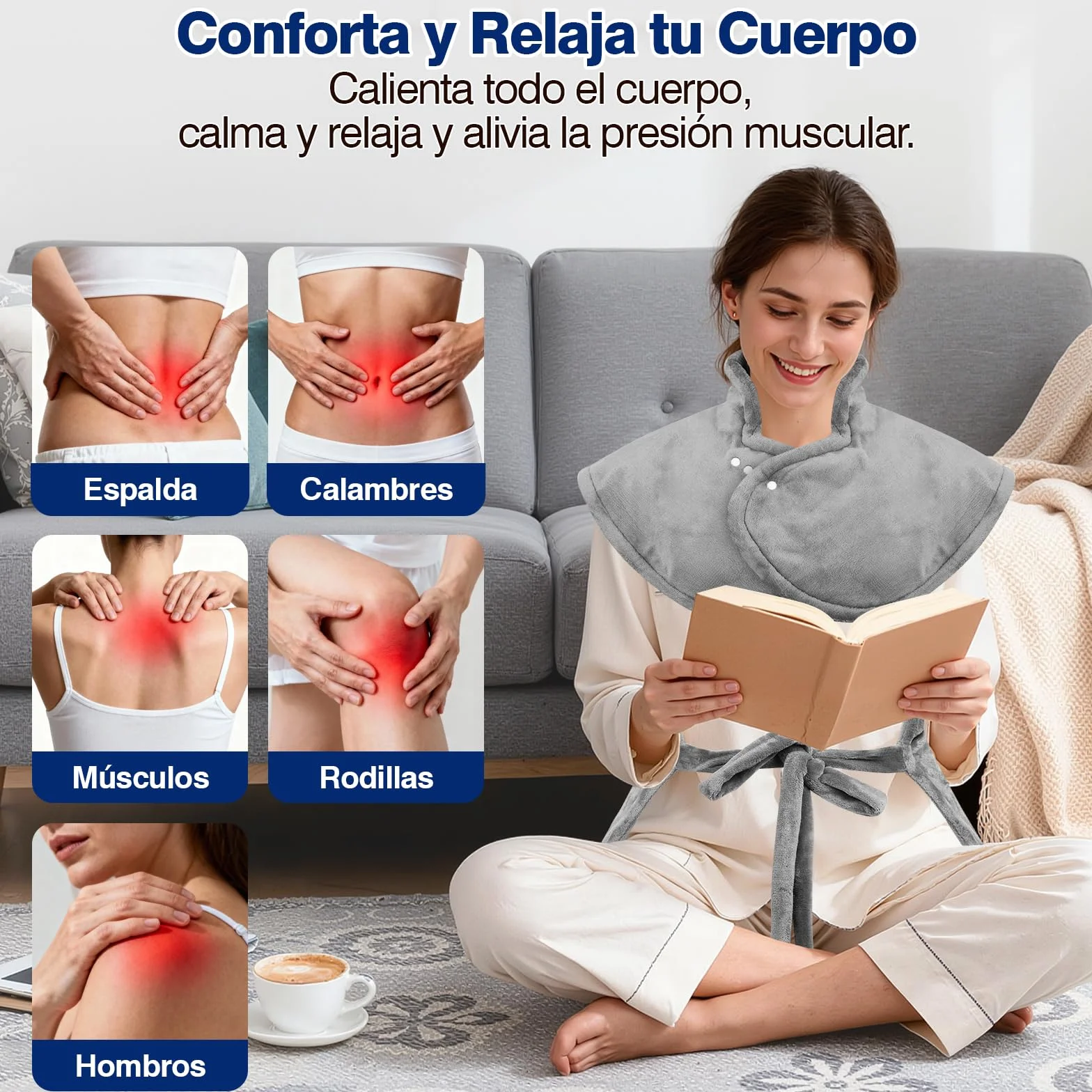 Almohadilla Térmica Eléctrica 60×100cm 9 Niveles de Calor Apagado Automático Calentamiento Rápido Franela