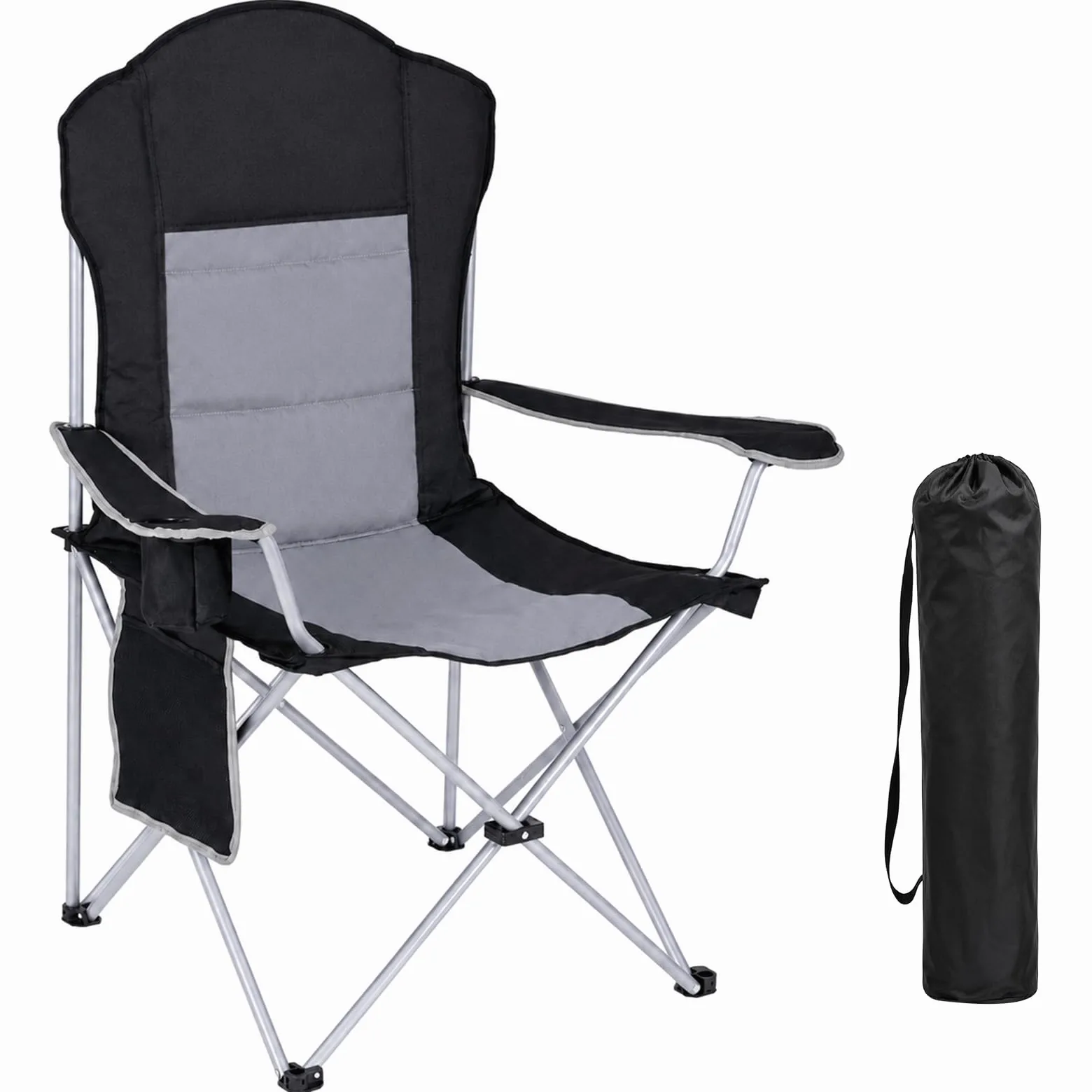 Silla de Camping Plegable, Capacidad de Carga 160 kg, Respaldo Alto, Asiento Amplio, Acolchada con Algodón, Silla de Camping XXL Cómoda Silla de Pesca para Acampadas, Festivales, Playa y Jardín