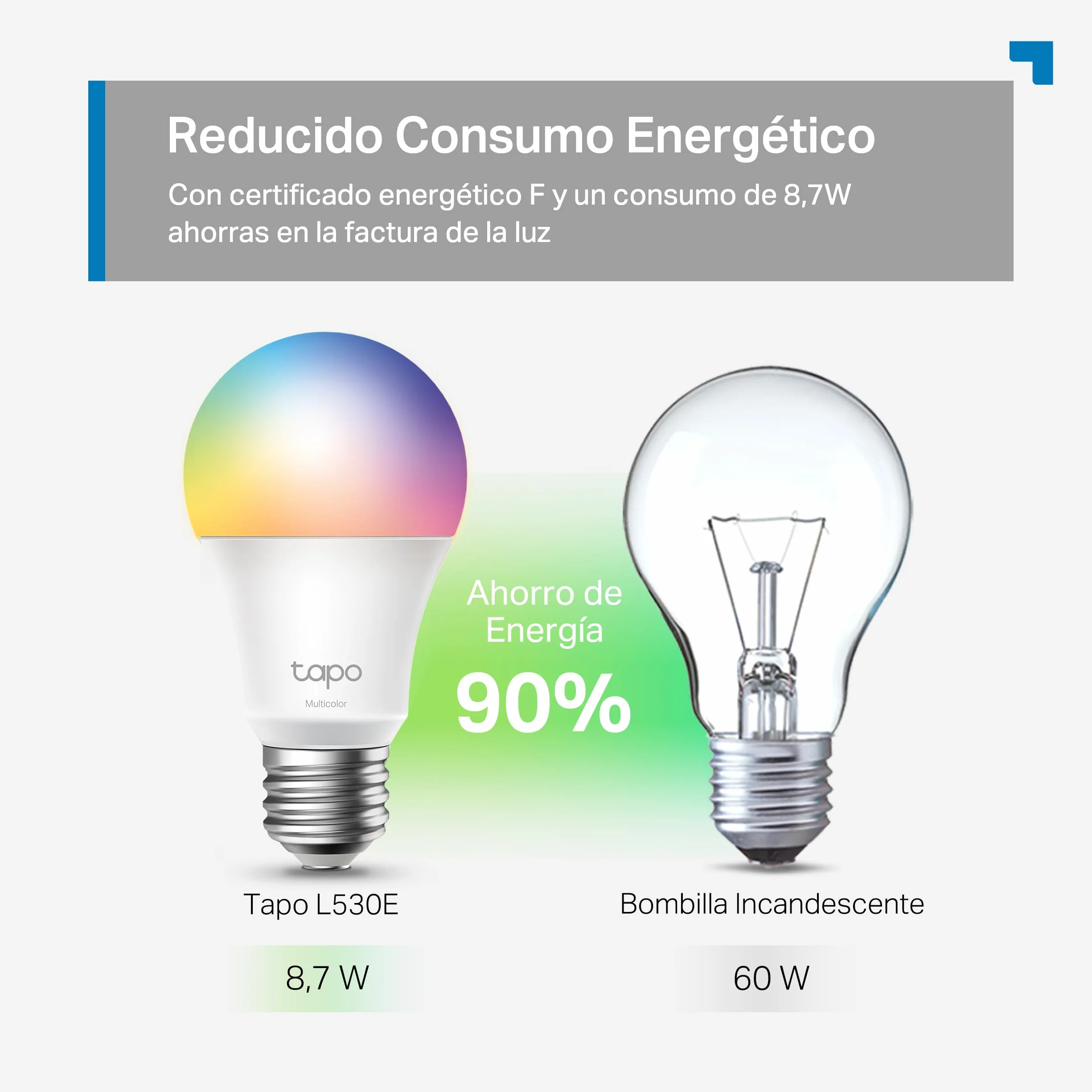 Tapo L530E Bombilla LED inteligente Wi-Fi multicolor regulable E27 60W 806 lúmenes compatible Alexa Google Home paquete de 2