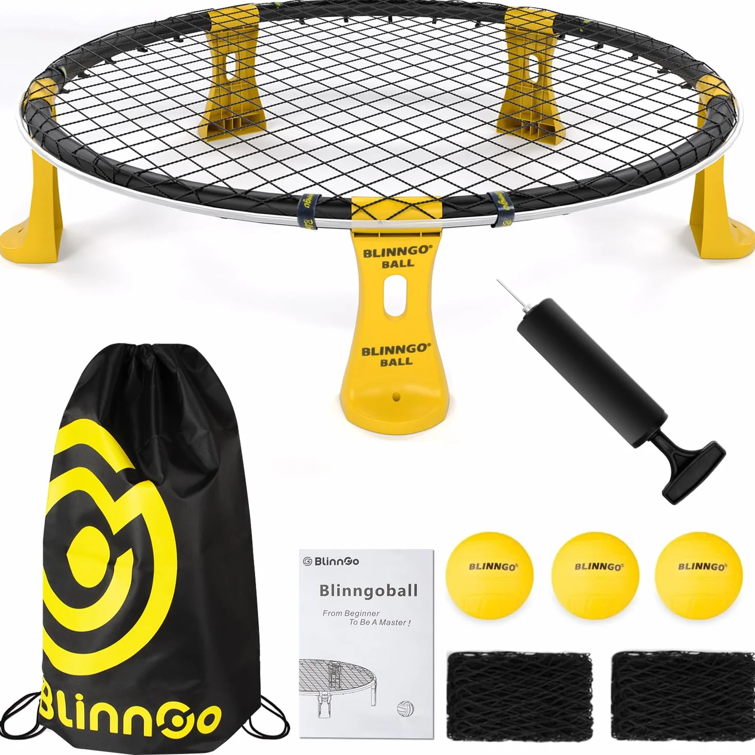 Set de Roundnet con luces para exterior: 3 pelotas, red de juego y competición, bolsa, bomba e instrucciones