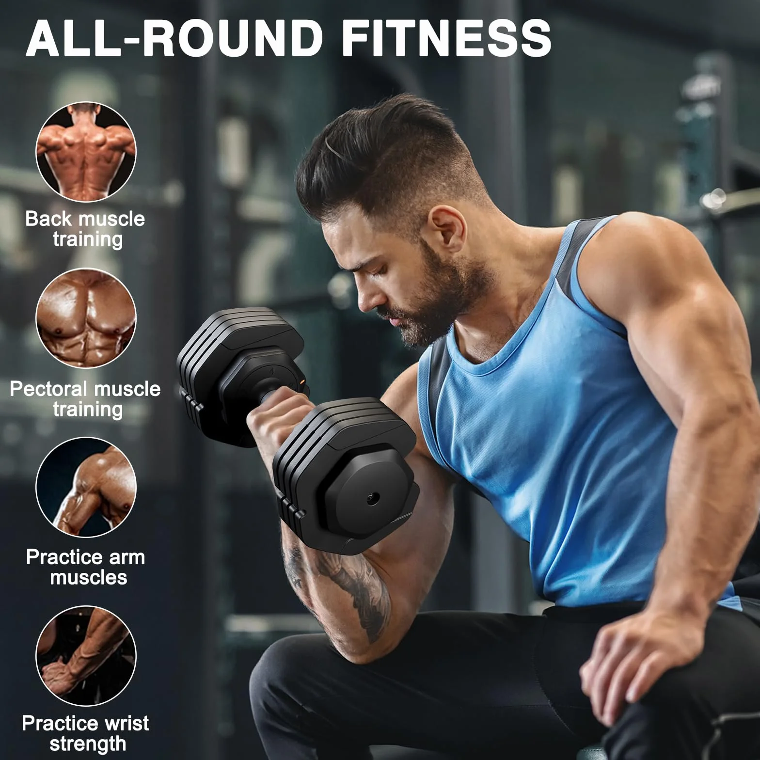 Dripex Mancuernas Ajustables, 11 kg/24,5 kg, 5/10 en 1 Juego de Pesas y Mancuernas, Ajuste Rápido con Base, Ahorran Espacio para Entrenamiento en Casa y Gimnasio