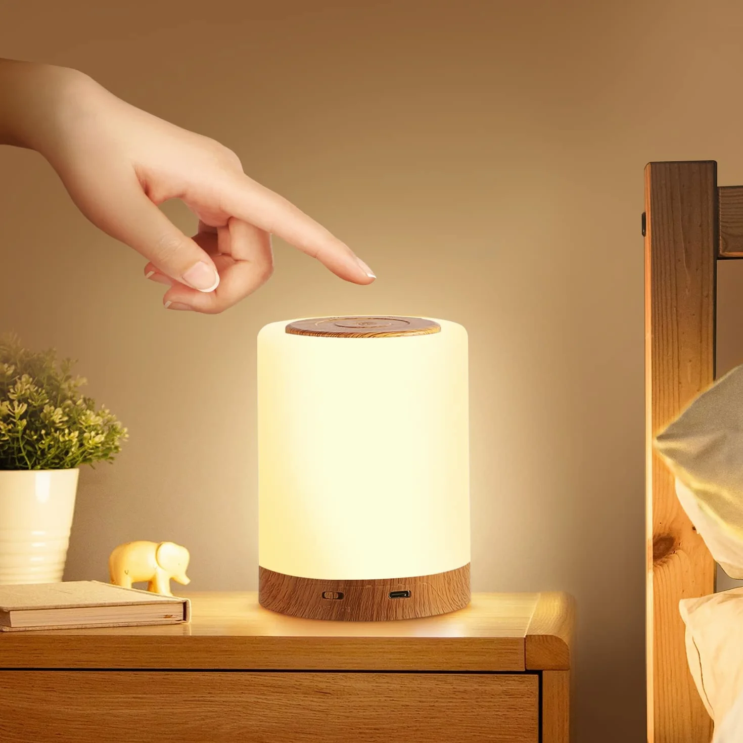 Lámparas de Mesita de Noche LED, Luz Nocturna Táctil Regulable con 10 Colores y 4 Modos RGB USB Recargable