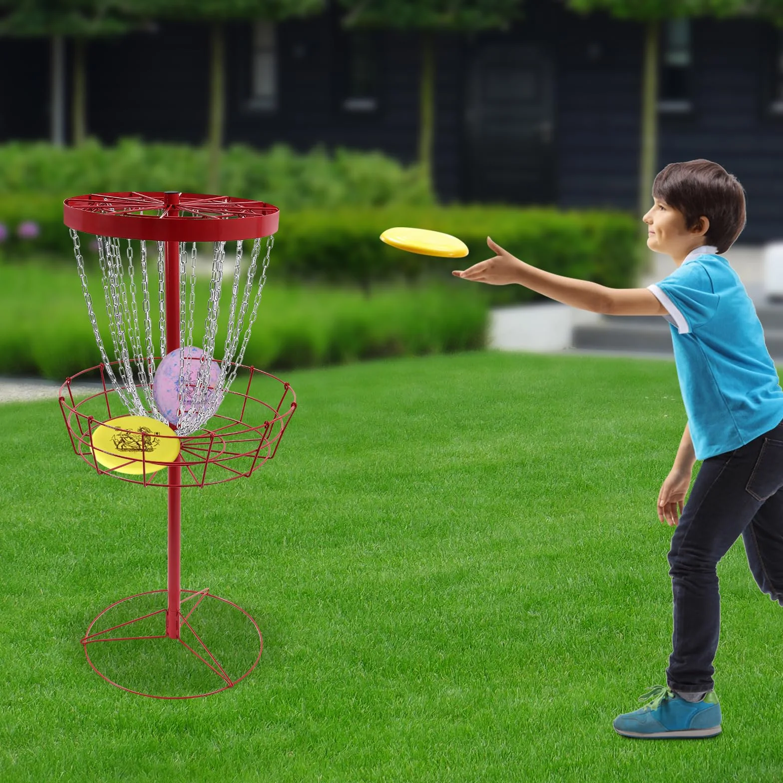 Cesta de golf de disco, altura 132 cm, cadena de doble capa, portátil, portátil, cesta de golf de disco para principiantes, personas mayores