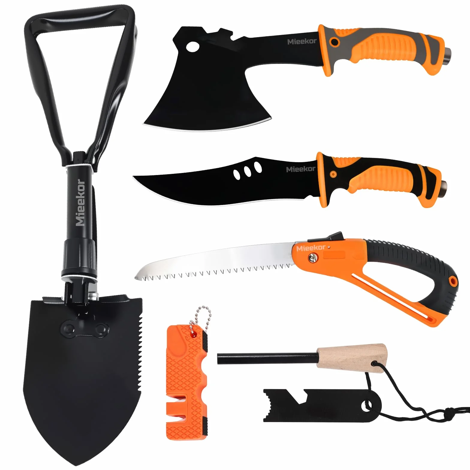Kit de Supervivencia 6 en 1, Juego de Accesorios para Acampar, con Hacha y Pala Plegables