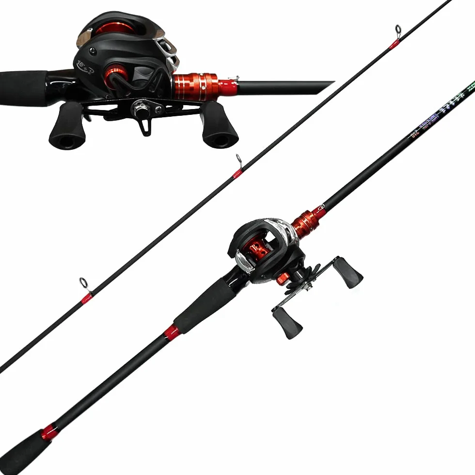 Kilitn Combo de caña de Pescar y Carrete, Carrete de Cebo Combinado de baitcasting, 1,8M 2,1M Varilla de Fibra de Carbono Envuelta en Fibra de Vidrio Duradera de 2 Piezas con Mango cómodo de EVA