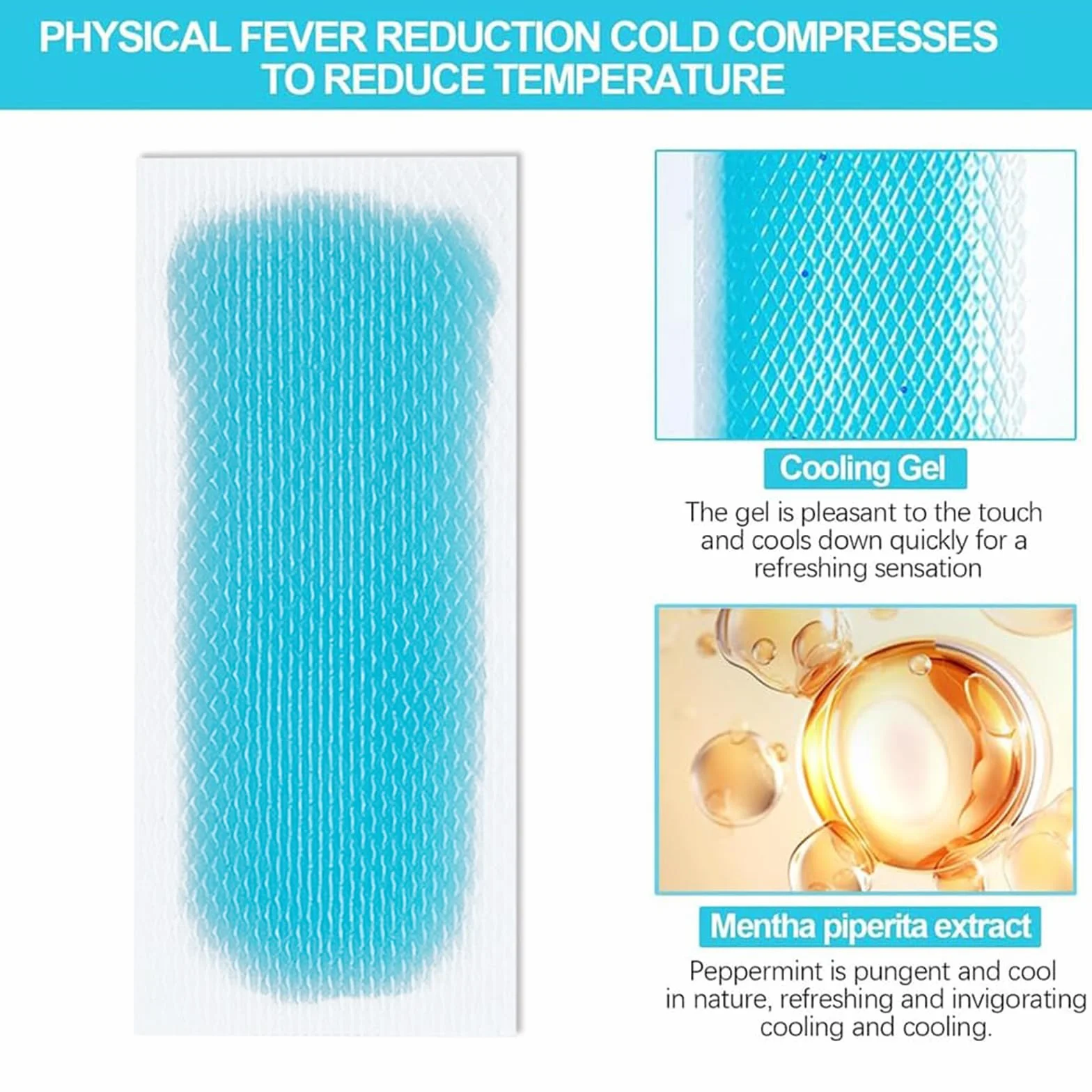 Parches refrescantes para la fiebre para niños y adultos, almohadillas de gel, alivio de la migraña, 20 hojas