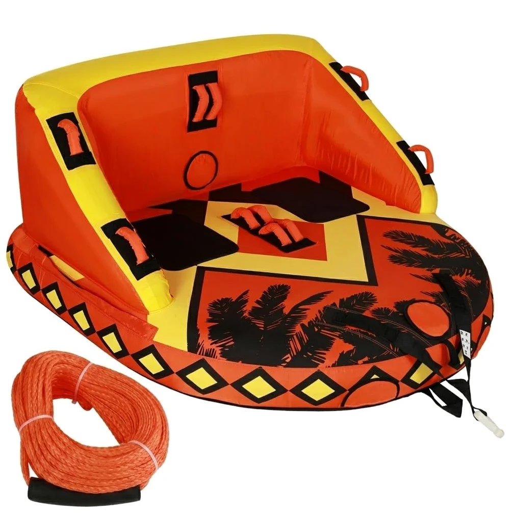 SMOOL Tubo remolcable para navegación, tubo inflable de 1 a 4 jinetes con cubierta de nailon 840D resistente, vejiga de PVC de alta elasticidad de 0.7 mm y cuerda de remolque de nailon incluida