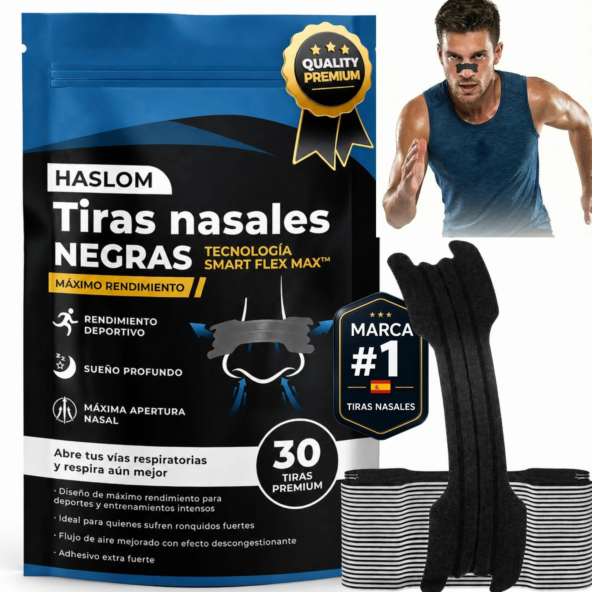 HASLOM Tiras Nasales Deportivas Antironquidos 30 Unidades