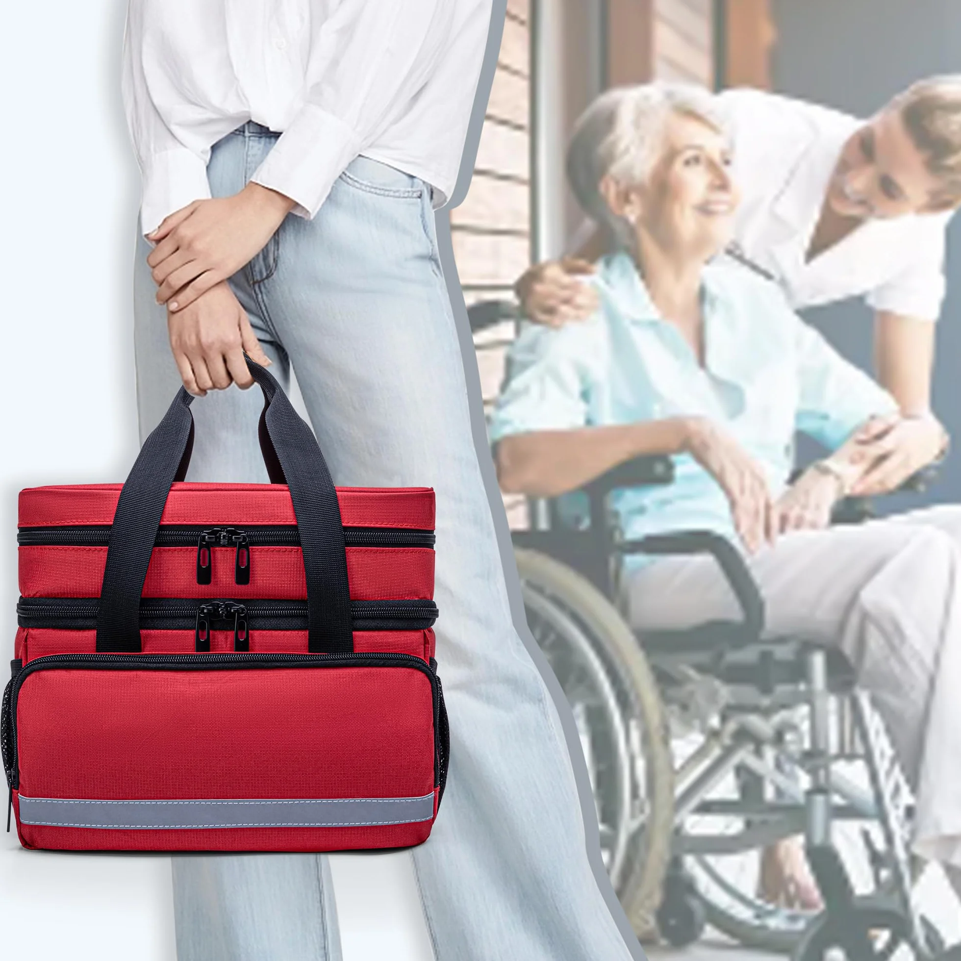 CURMIO Bolsa de primeros auxilios vacía de doble capa, bolsa médica, color rojo