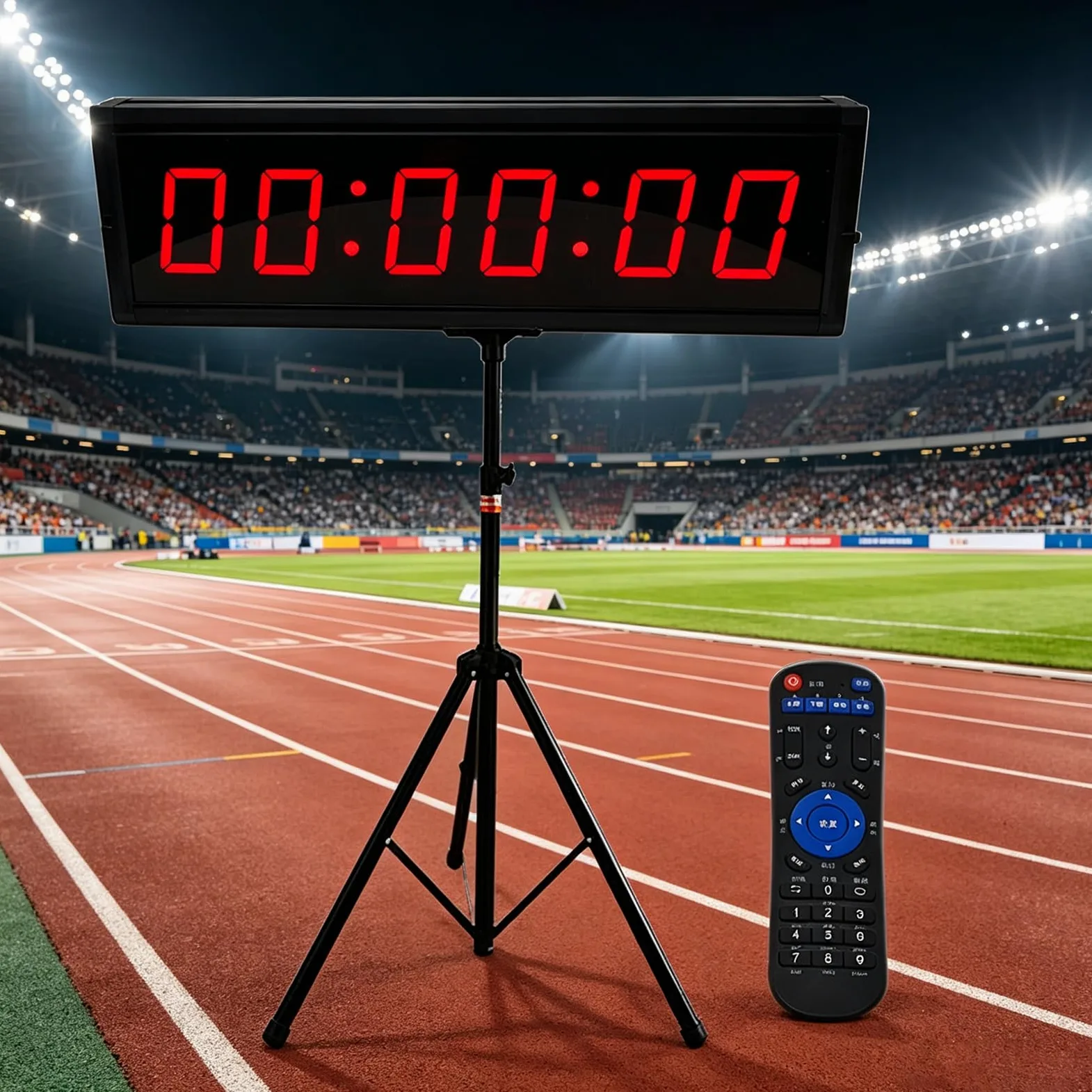 Cronómetro Led De 6 Dígitos para Carreras, Temporizador para Gimnasio Y Eventos De Running con Alarma Sonora, Cuenta Atrás/Cuenta Adelante, Altura De Trípode Ajustable, Almacena 20 Conjuntos De