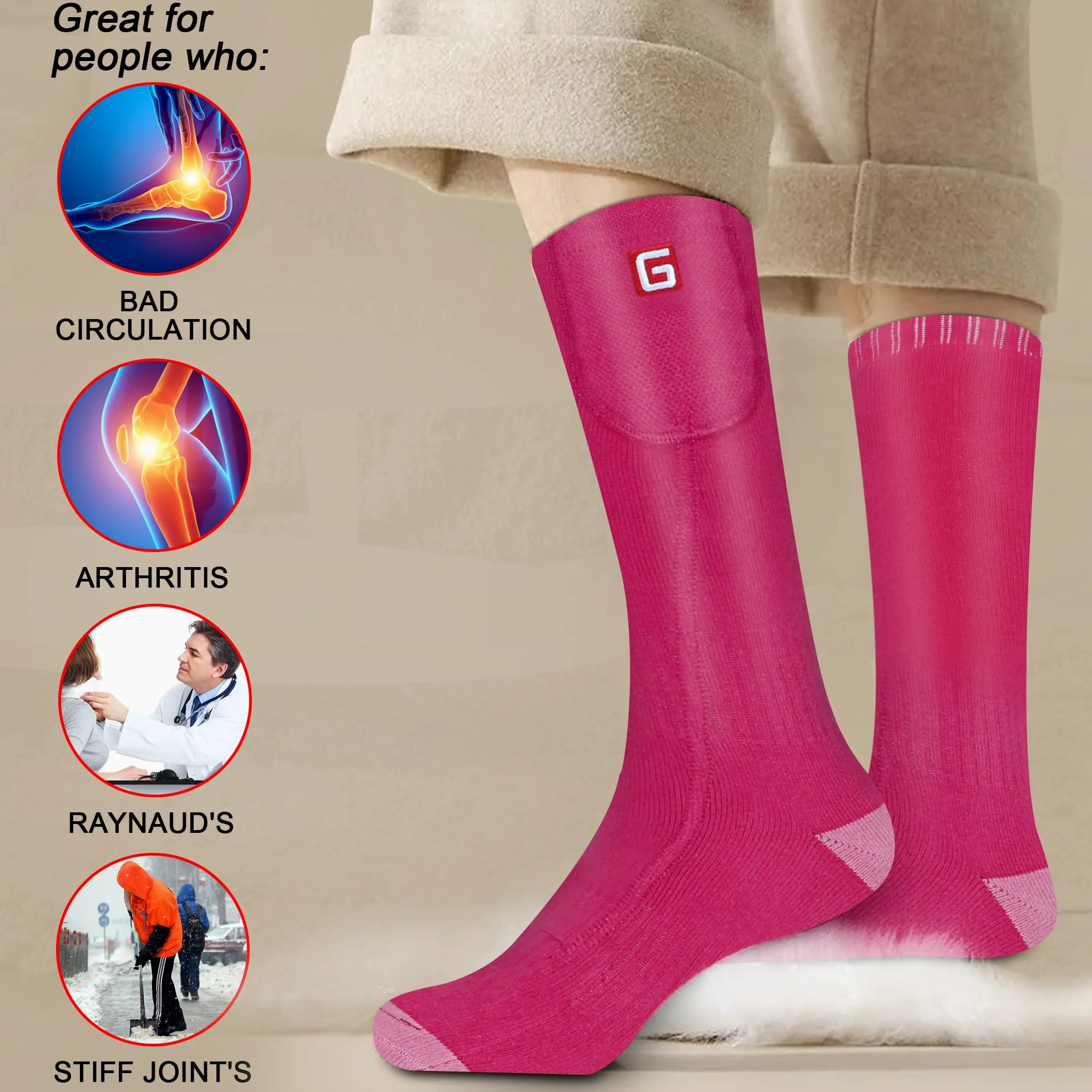 Svpro Calcetines calefactables, calcetines calefactables recargables hombres mujeres batería calefacción calcetines térmicos clima frío calcetines calentados para esquiar al aire libre invierno