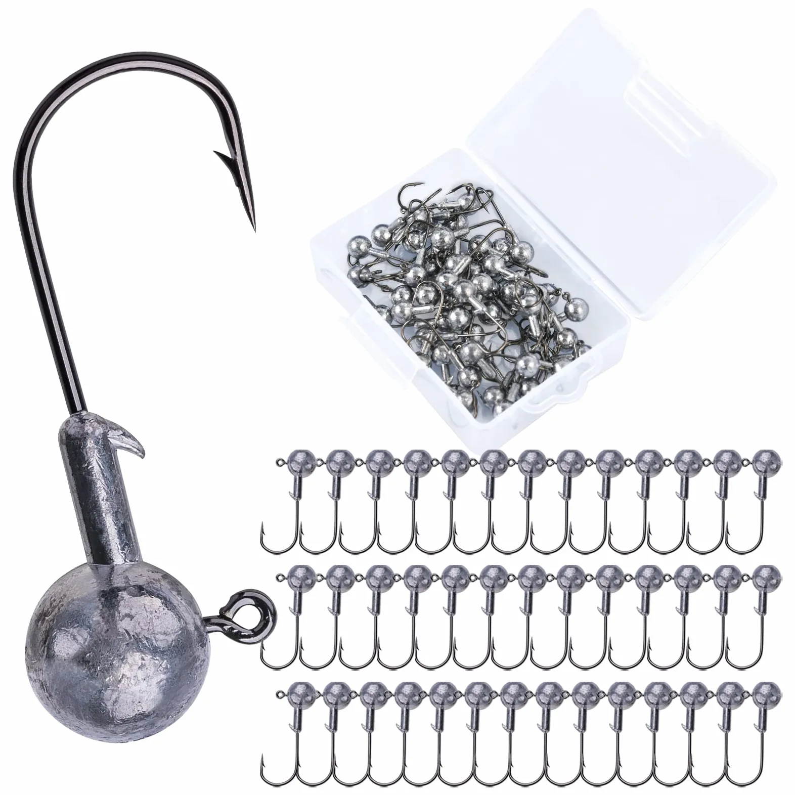 Goture Cabeza de plantilla redonda, ganchos de cabeza de plomo para pesca en agua dulce y salada, cabezales de anzuelo con caja de pesca para pesca de trucha, róbalo, cabezas de plantilla Crappie Pro