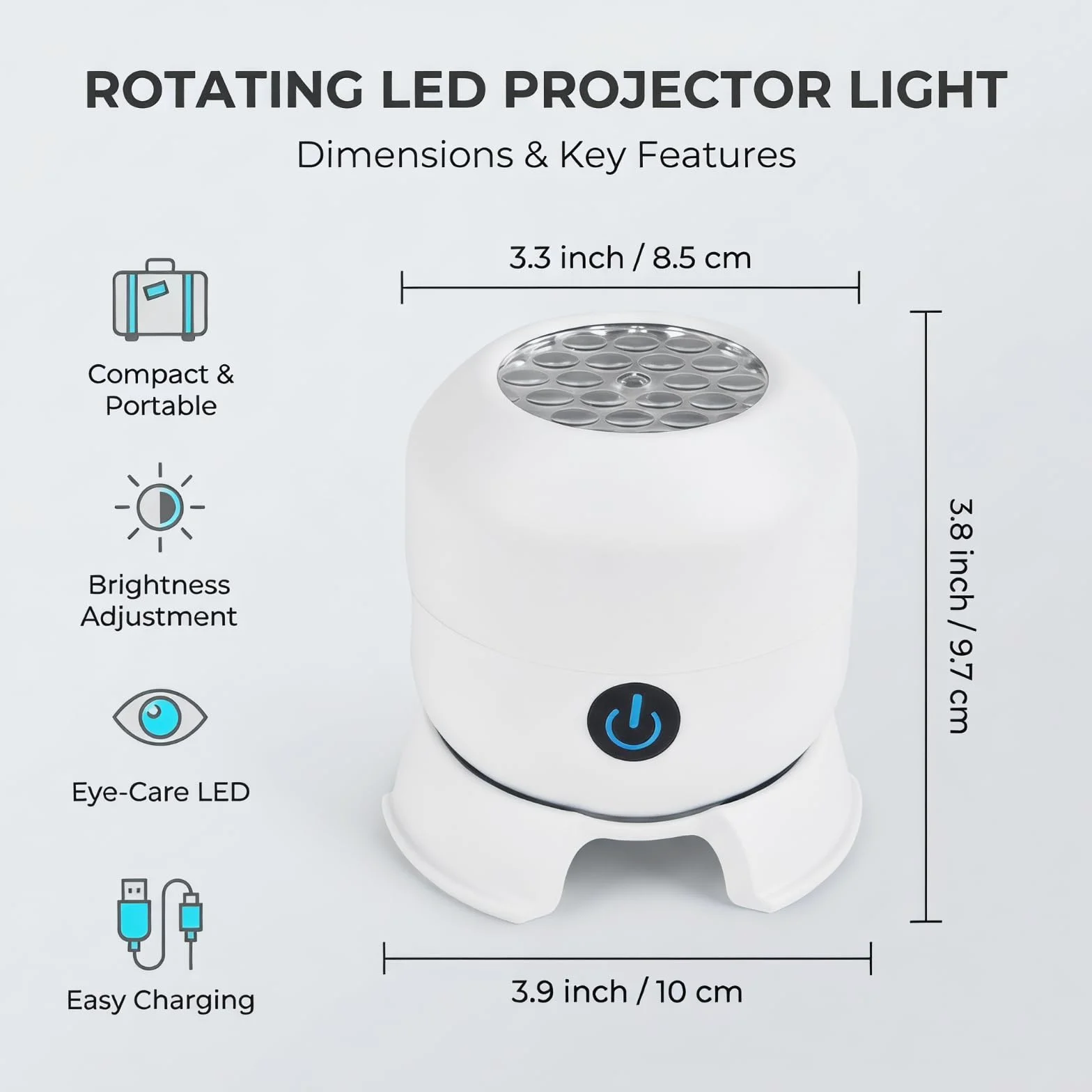 PGonline Proyector LED Giratorio Dinámico con Rotación 360°, Alimentado por USB, Lámpara de Proyección Océano Copo Nieve