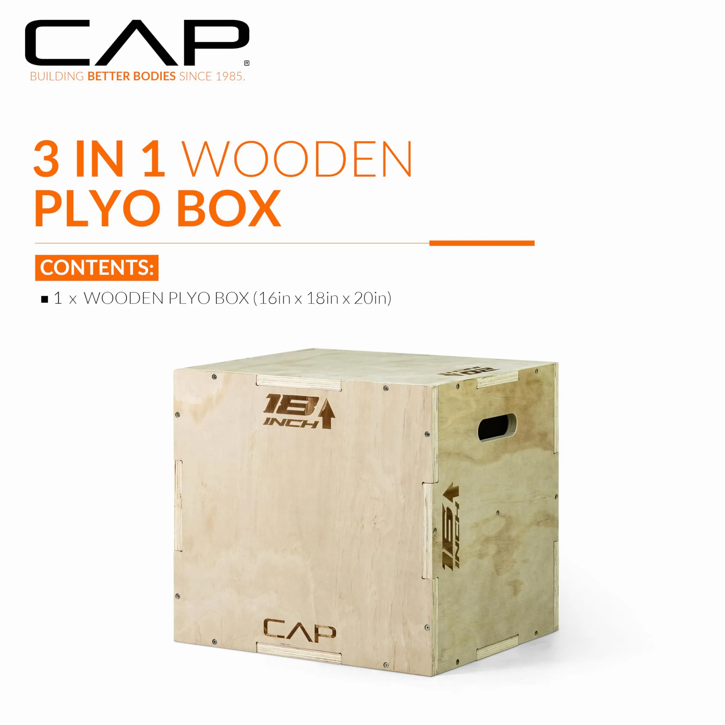 CAP Barbell Caja pliométrica de madera 3 en 1 de 20 x 18 x 16 pulgadas