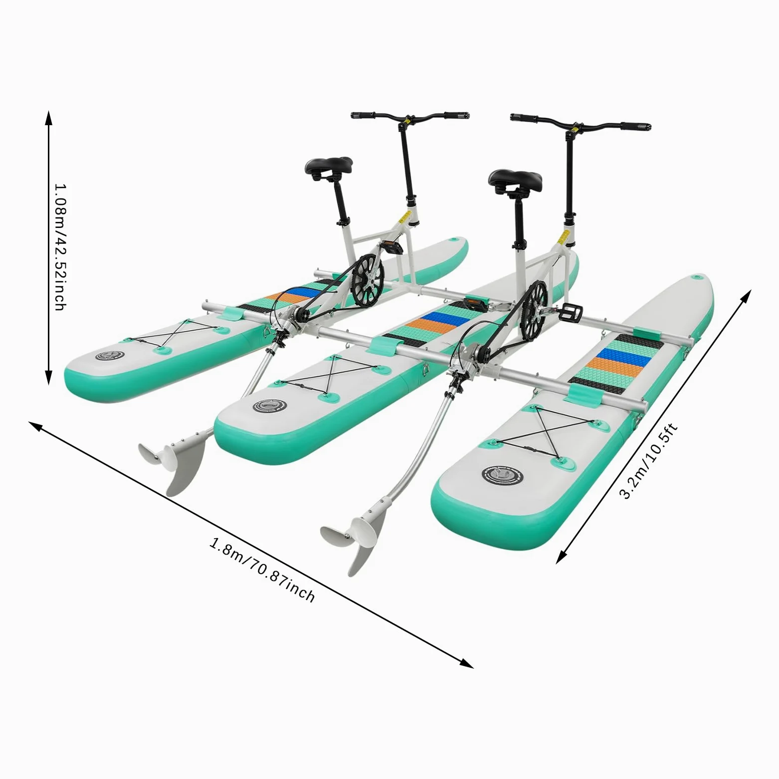Bicicleta de agua plegable para 2 personas con bomba de inflación | Con accionamiento por aletas, hélice biónica, asiento doble y pontones para parques acuáticos, lagos y ríos de hasta 180 kg