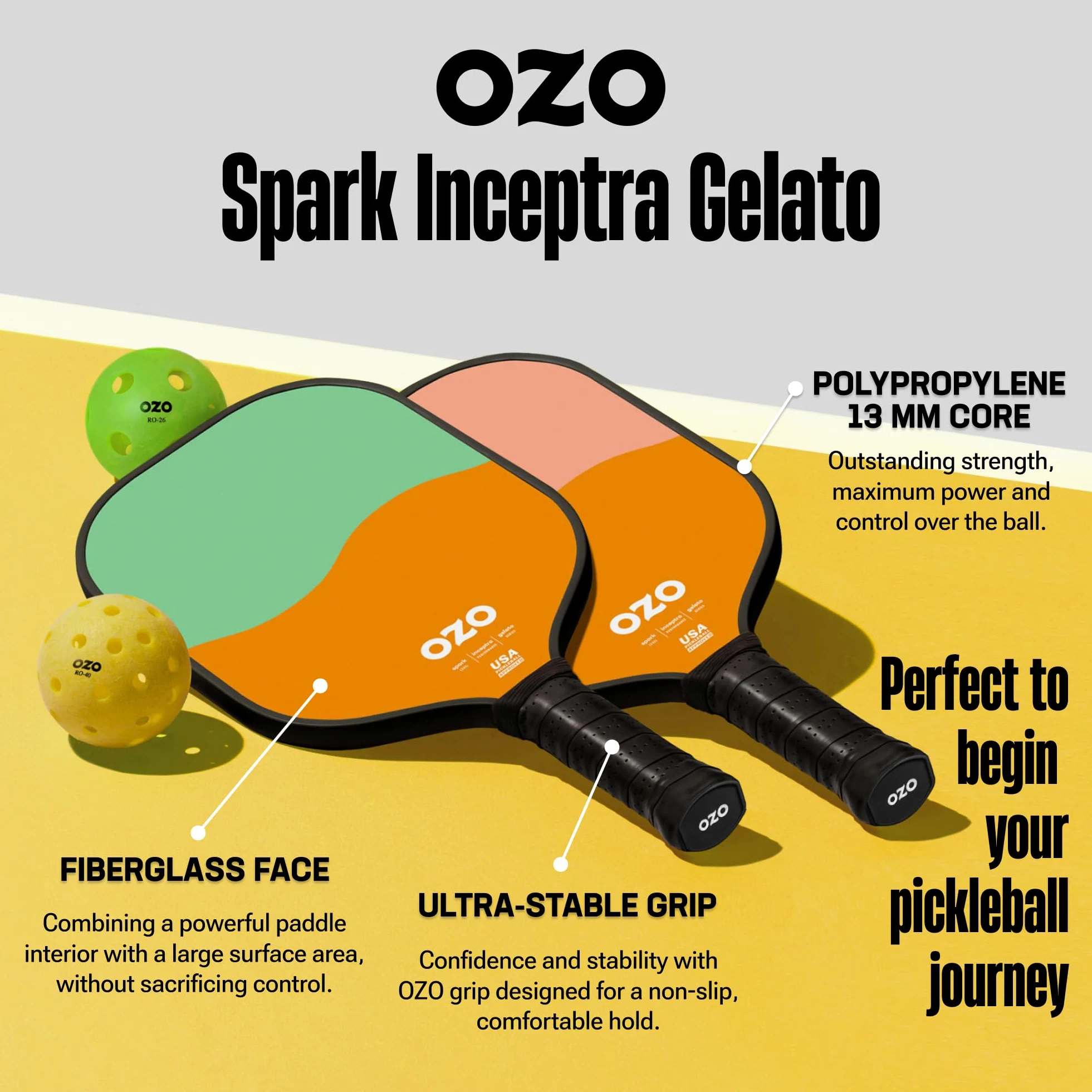 OZO Pickleball - Juego de 2 Palas + 4 Bolas