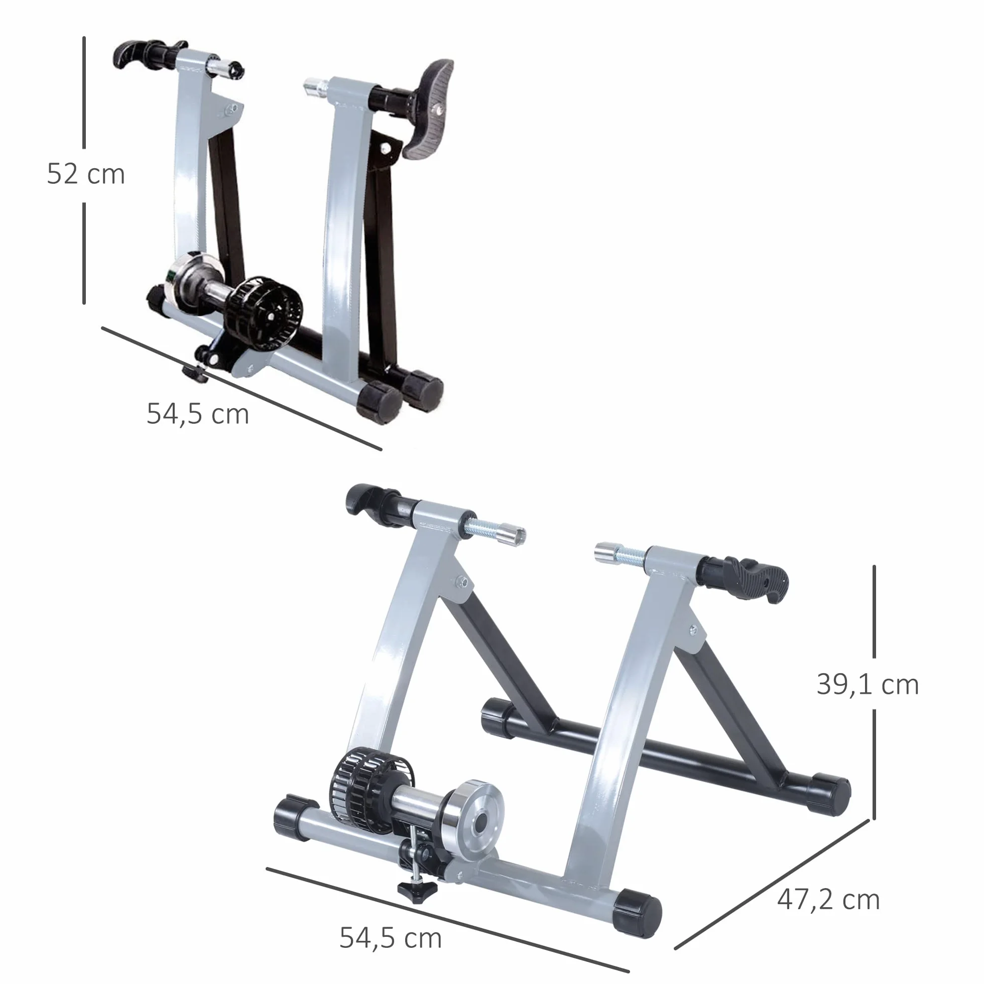 HOMCOM Rodillo de Entrenamiento Magnético para Bicicleta Cicloentrenador Plegable 54,5x47,2x39,1cm Plata y Negro