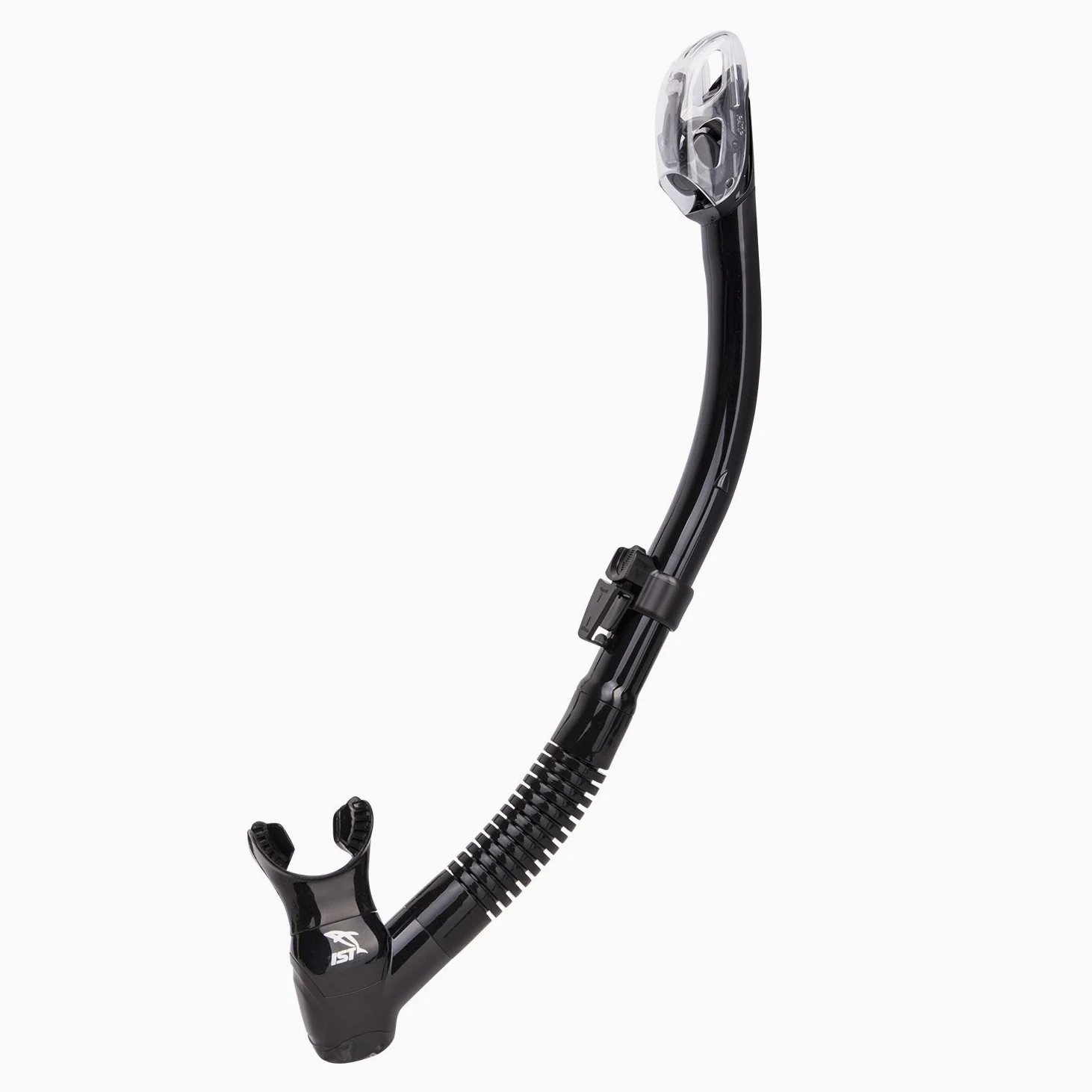 IST SN-204 Snorkel con parte superior seca de silicona hipoalergénica, protección antisalpicaduras y tubo flexible para buceo y snorkel, Silicona negra