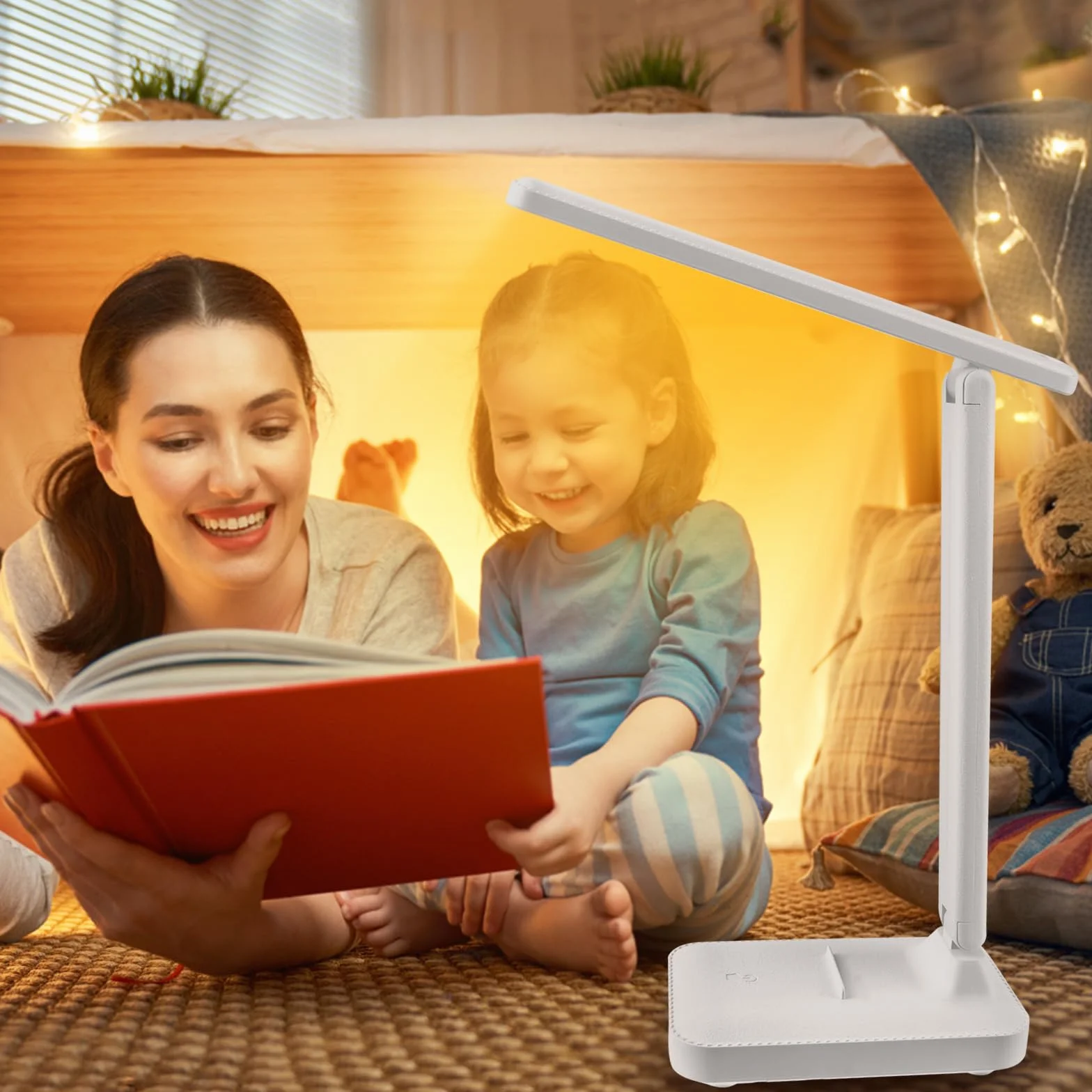UKOFEW Lámpara Escritorio Led, Flexo de Mesa Plegable Ajustable sin Cables 3 Modos Atenuación, Blanco