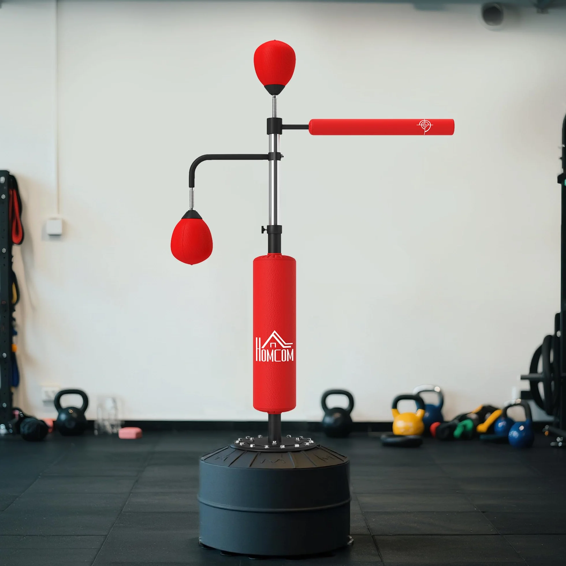 HOMCOM Saco de Boxeo de Pie 160-230 cm 360° Barra Giratoria 2 Bolas de Velocidad Base Rellenable Punching Ball Adultos Niños MMA Muay Thai