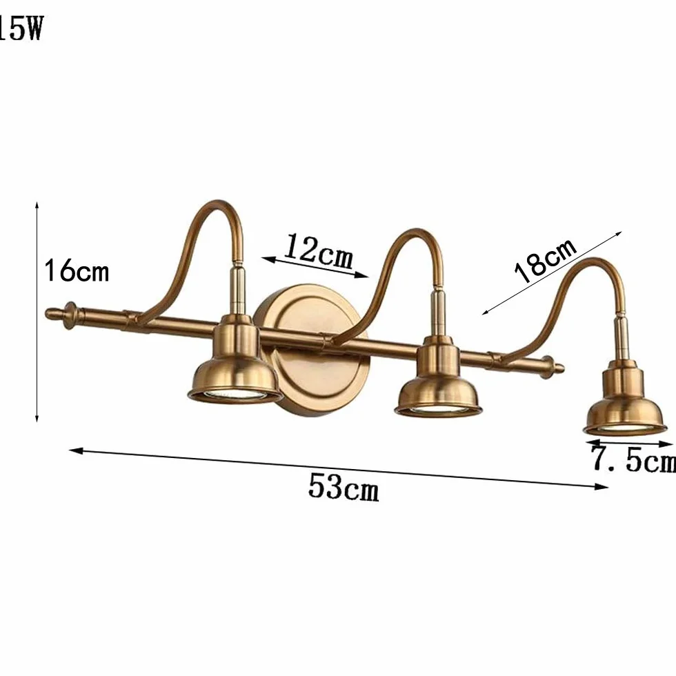Lámpara LED Retro Antigua de Espejo de Baño, Aplique de Latón, 15W, D53cm, Luz Natural
