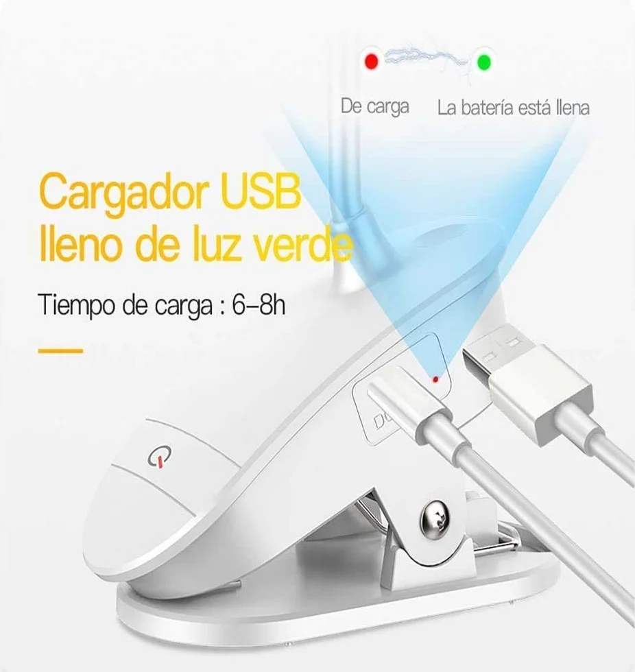 Lámpara de lectura con clip, recargable USB, 3 niveles de brillo