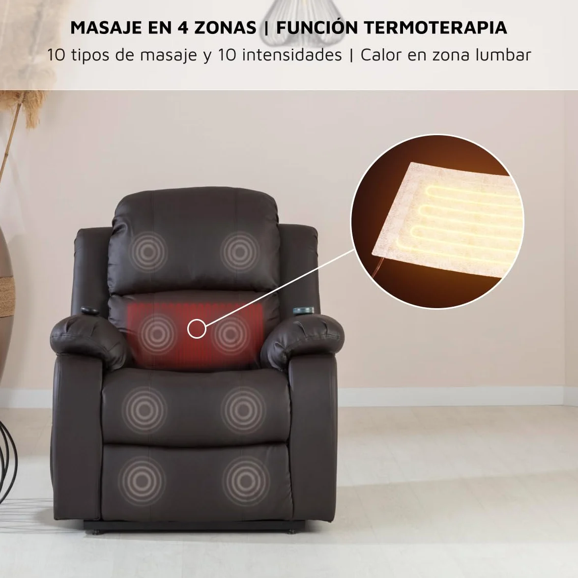 Sillón Relax Reclinable Eléctrico Trevi Choco 160º 10 Programas Calor Lumbar Masaje 4 Zonas Eco Piel PU