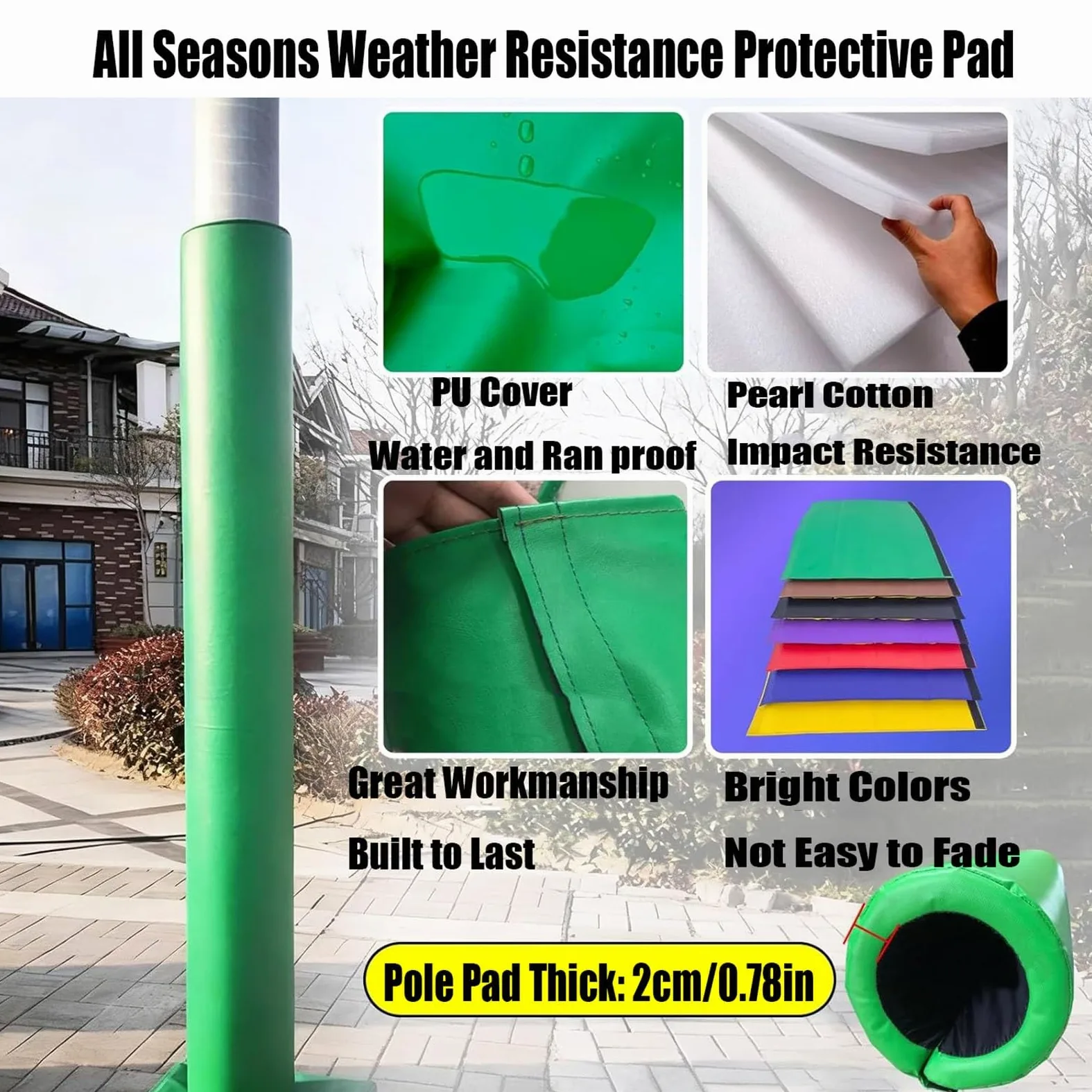 Genérico Acolchado Resistente para Postes de Aros de Baloncesto - Protección para columnas de Garaje, de 1,2 a 2,4 Metros de Altura, Ideal para gimnasios, canchas y Parques, Almohadilla Acolchada par