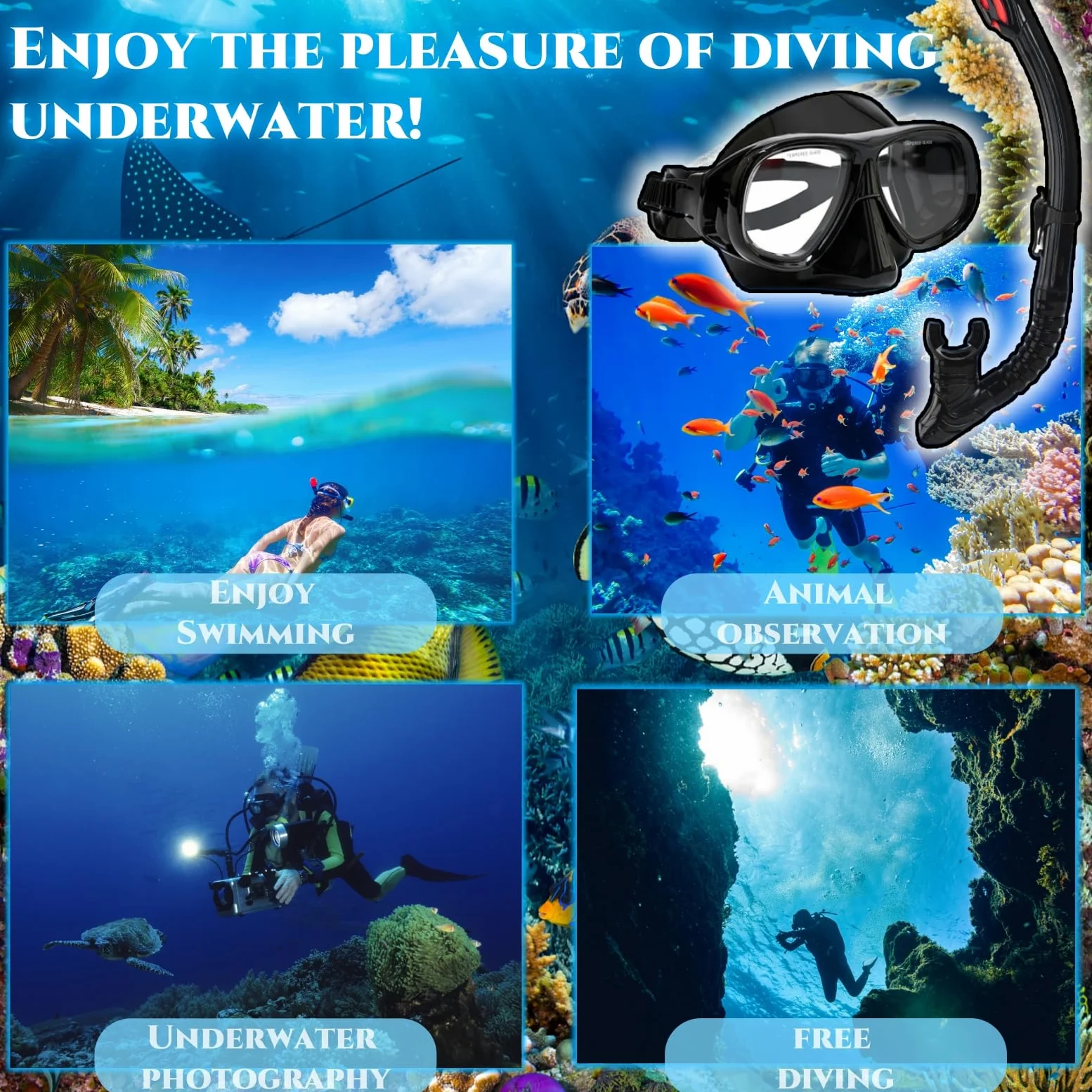 Juego de esnórquel con visión, dioptrías: 0 a -6, juego de buceo para adultos con gafas antivaho y tubo seco, set de esnórquel para adultos